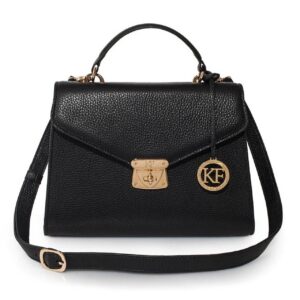 Leather Top Handle Bag, Black Leather Handbag Top Handle, Women's Leather Bag KF-2991