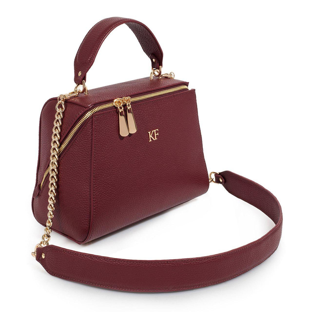 Leather Top Handle Bag, Marsala Leather Handbag Top Handle, Women's Leather Bag KF-3086 - Image 2