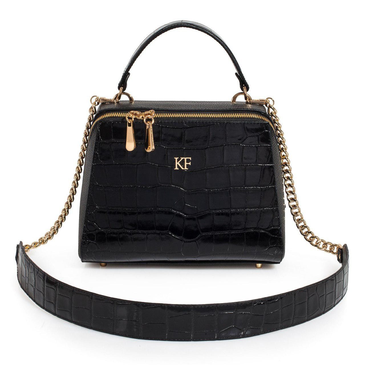 Leather Top Handle Bag, Black Leather Handbag Top Handle, Women's Leather Bag KF-3105 - Image 2