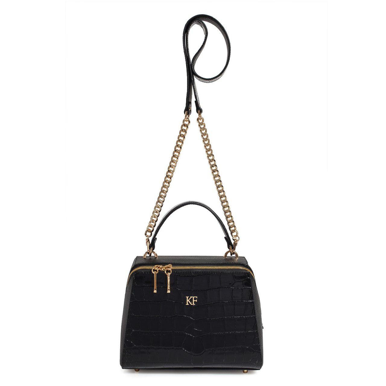 Leather Top Handle Bag, Black Leather Handbag Top Handle, Women's Leather Bag KF-3105 - Image 4