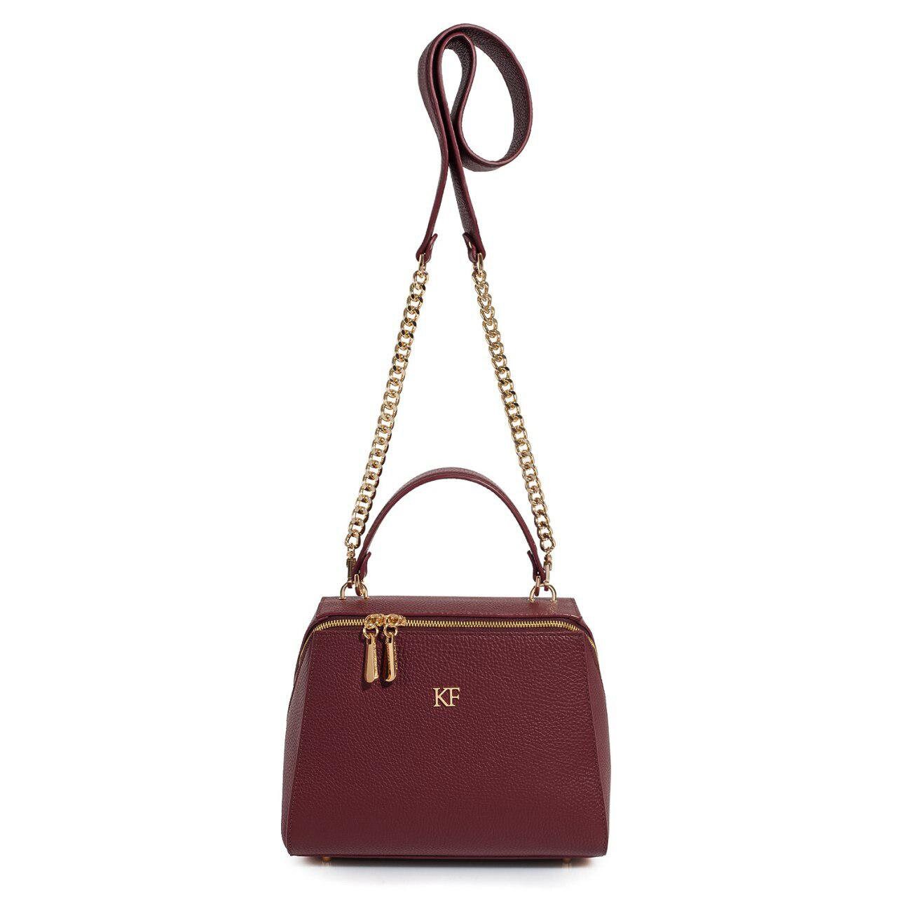 Leather Top Handle Bag, Marsala Leather Handbag Top Handle, Women's Leather Bag KF-3086 - Image 3