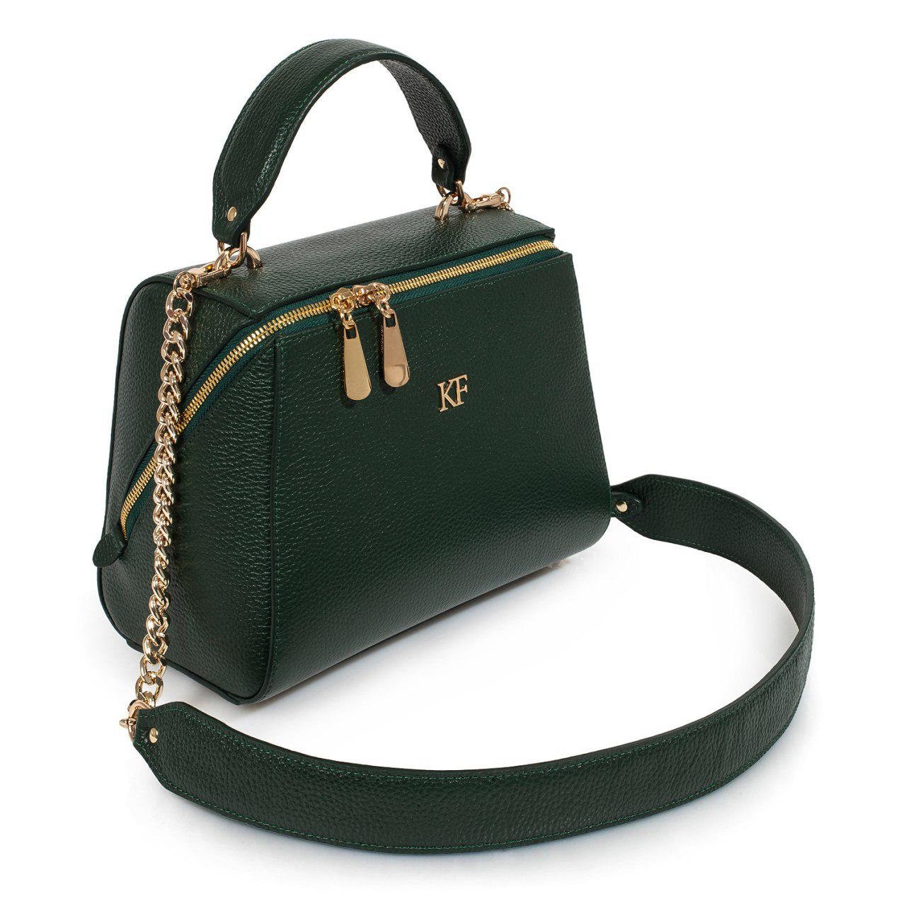 Leather Top Handle Bag, Green Leather Handbag Top Handle, Women's Leather Bag KF-3159 - Image 2