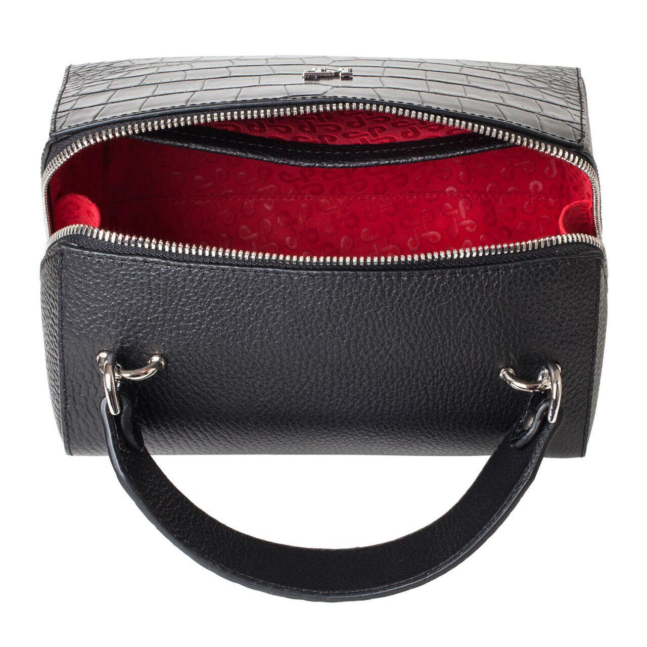 Leather Top Handle Bag, Black Leather Handbag Top Handle, Women's Leather Bag KF-3183 - Image 5