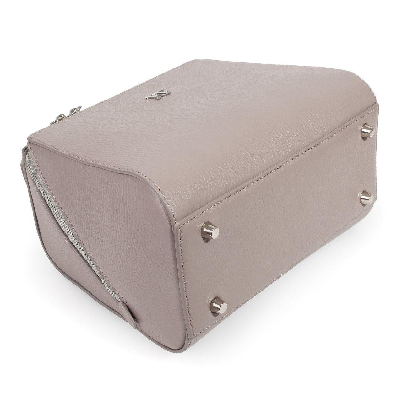 Leather Top Handle Bag, Grey Beige Leather Handbag Top Handle, Women's Leather Bag KF-3087 - Image 6