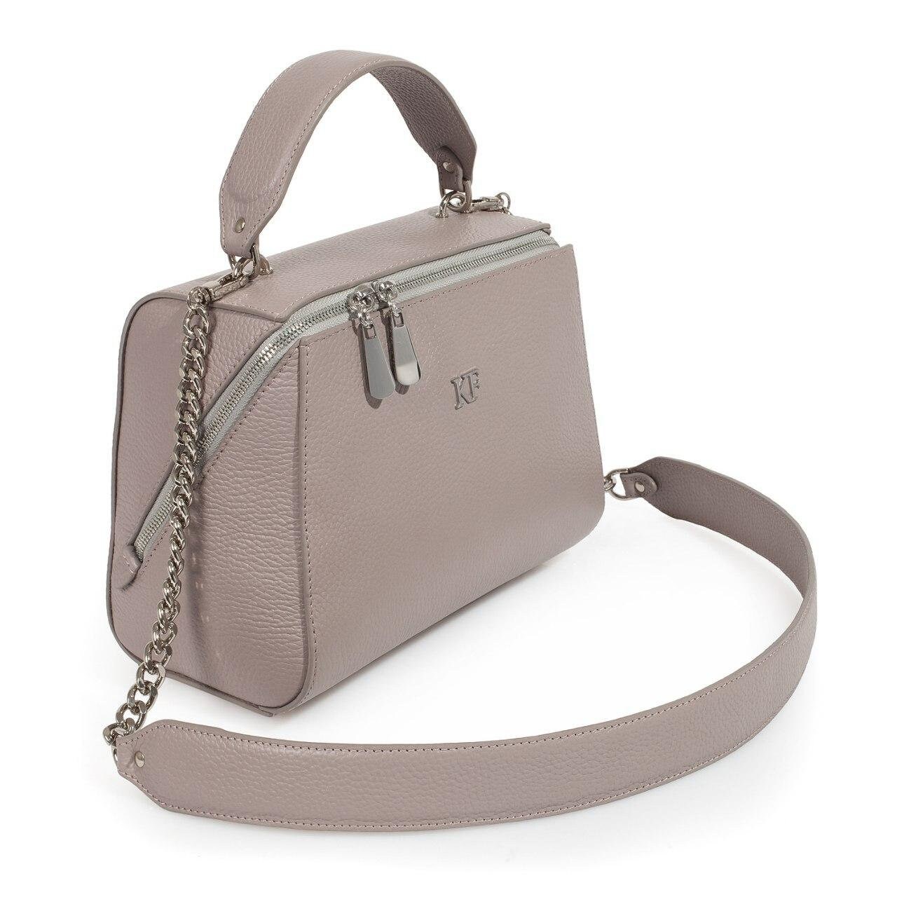 Leather Top Handle Bag, Grey Beige Leather Handbag Top Handle, Women's Leather Bag KF-3087 - Image 2