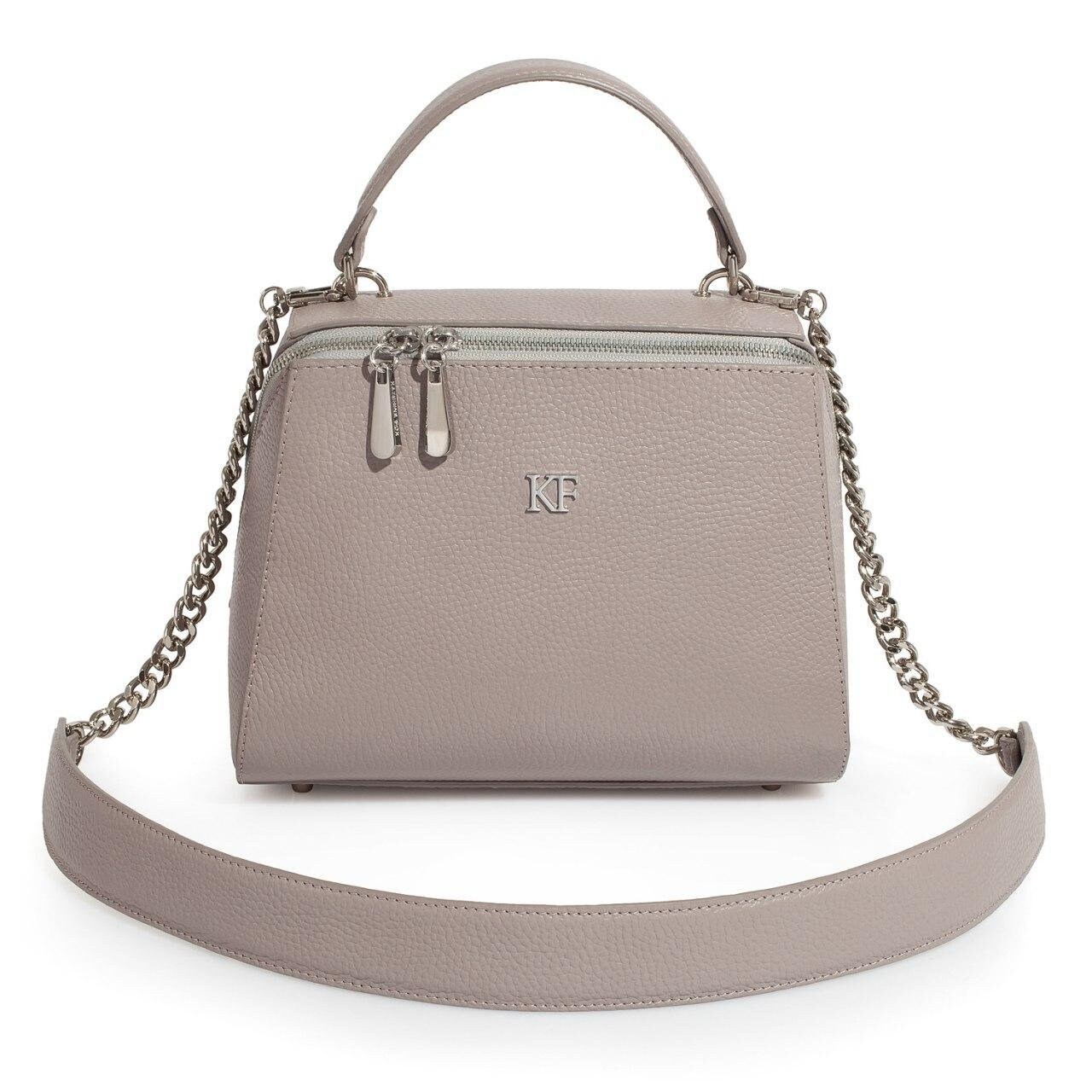Leather Top Handle Bag, Grey Beige Leather Handbag Top Handle, Women's Leather Bag KF-3087