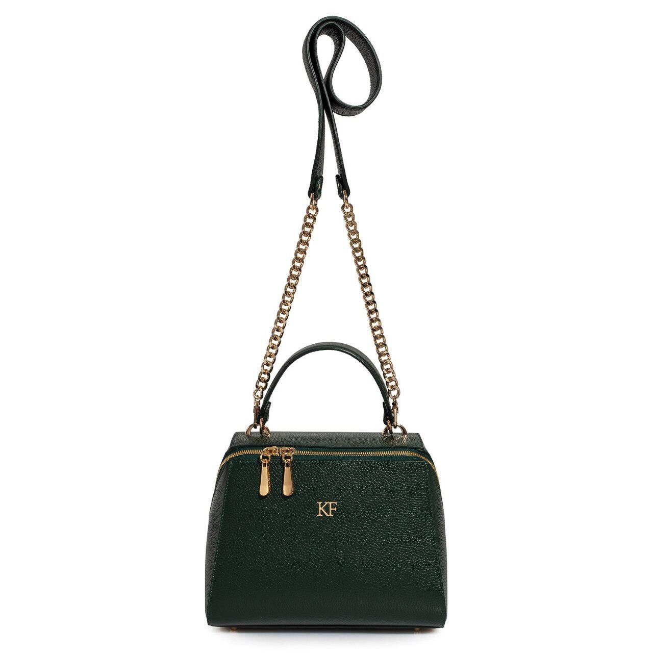 Leather Top Handle Bag, Green Leather Handbag Top Handle, Women's Leather Bag KF-3159 - Image 3