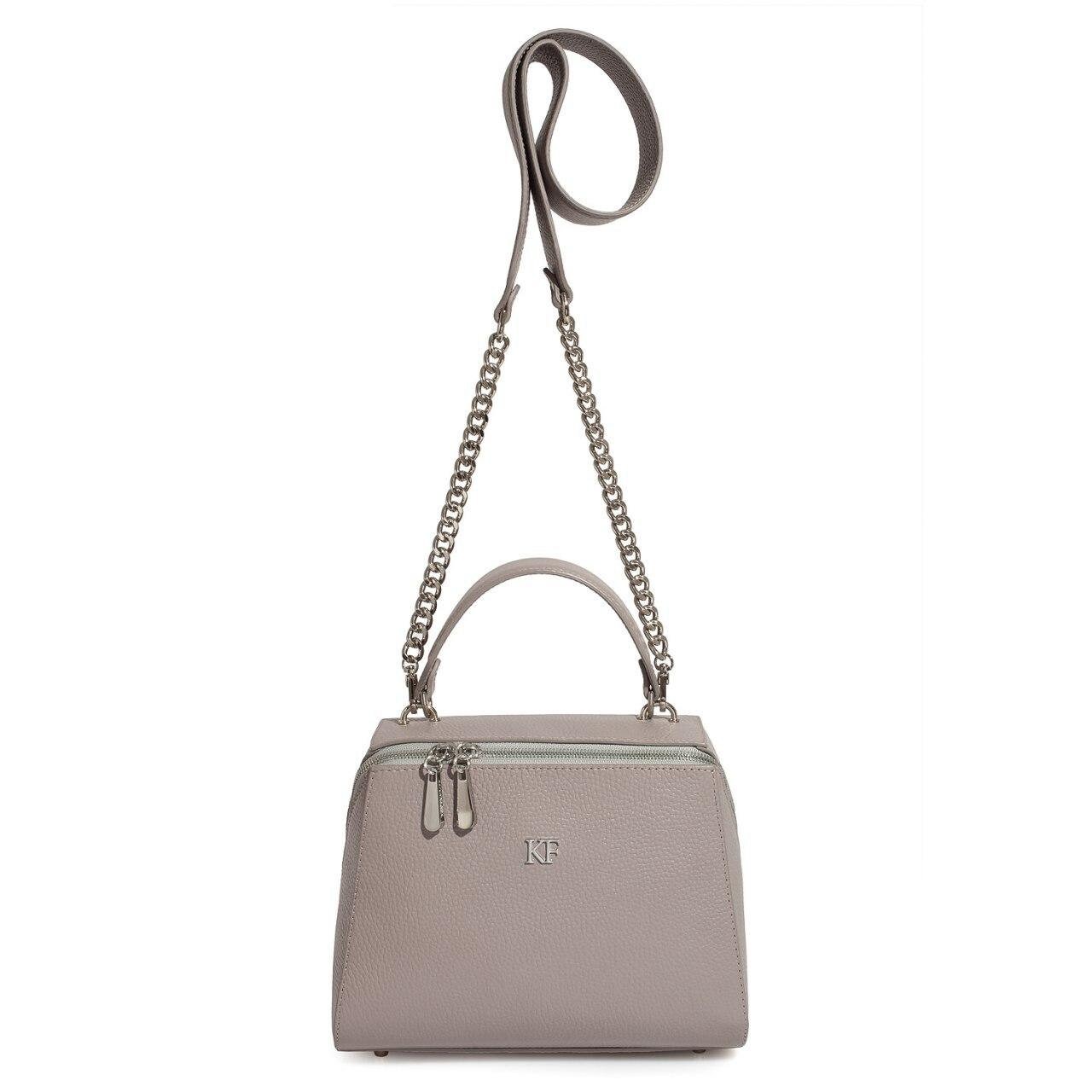 Leather Top Handle Bag, Grey Beige Leather Handbag Top Handle, Women's Leather Bag KF-3087 - Image 3