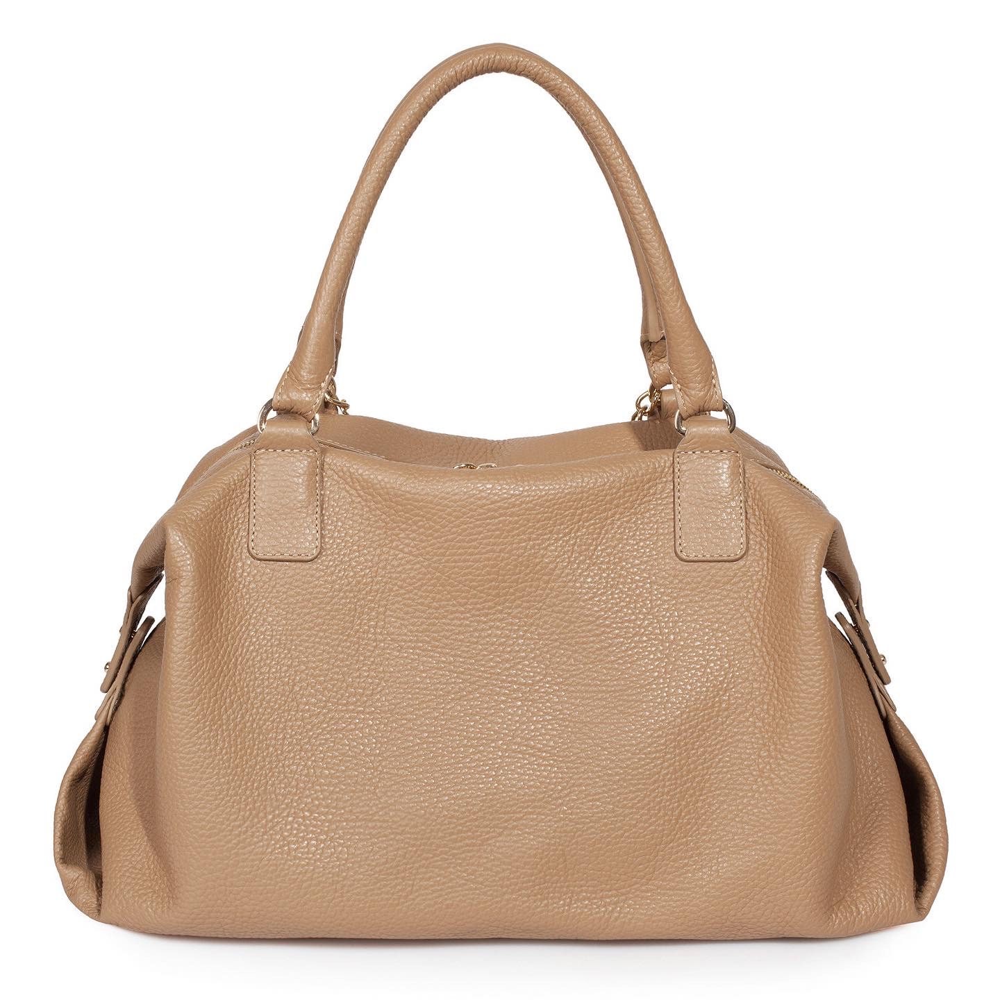 Leather Top Handle Bag, Dark beige Leather Handbag Top Handle, Women's Leather Bag KF-600 - Image 3