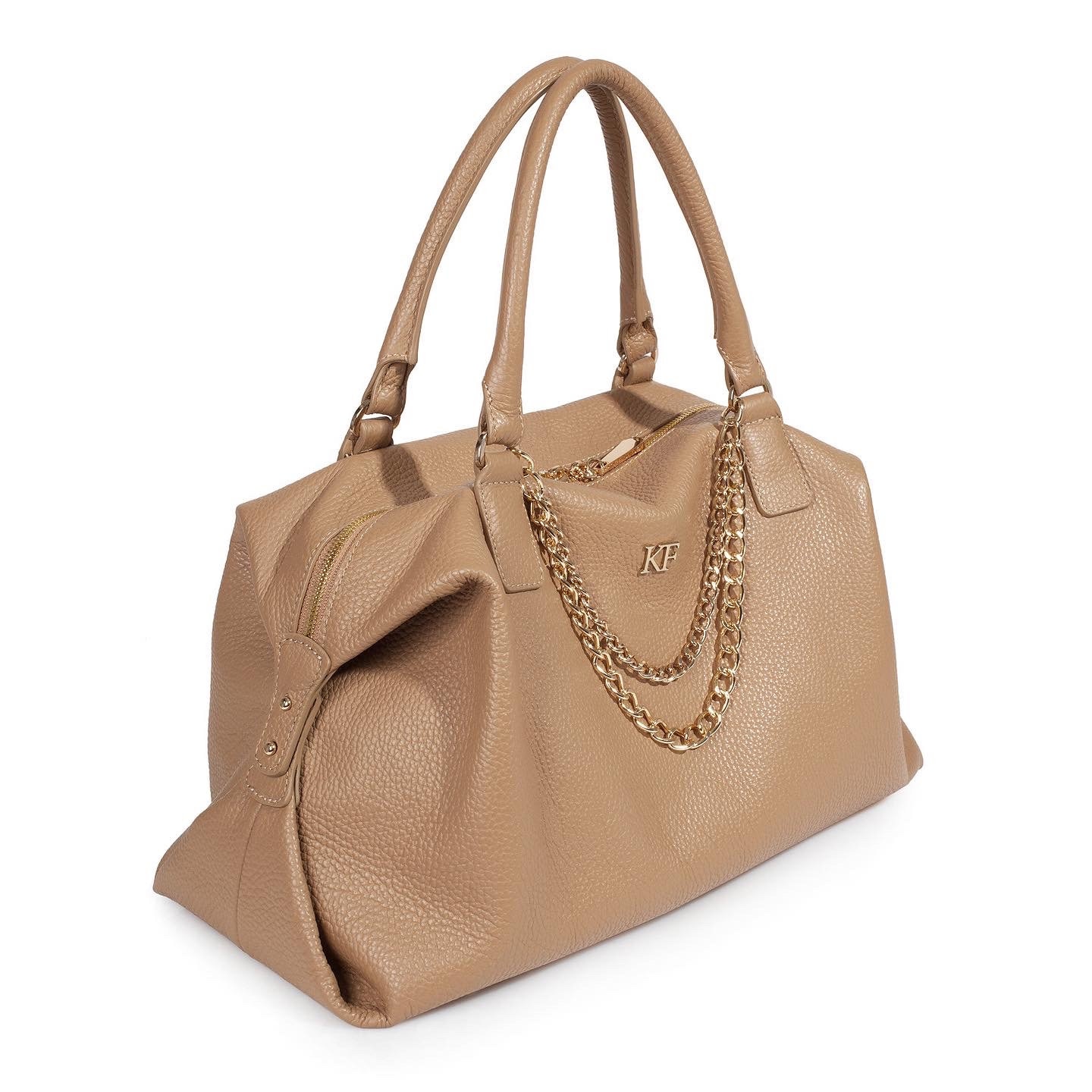 Leather Top Handle Bag, Dark beige Leather Handbag Top Handle, Women's Leather Bag KF-600 - Image 2