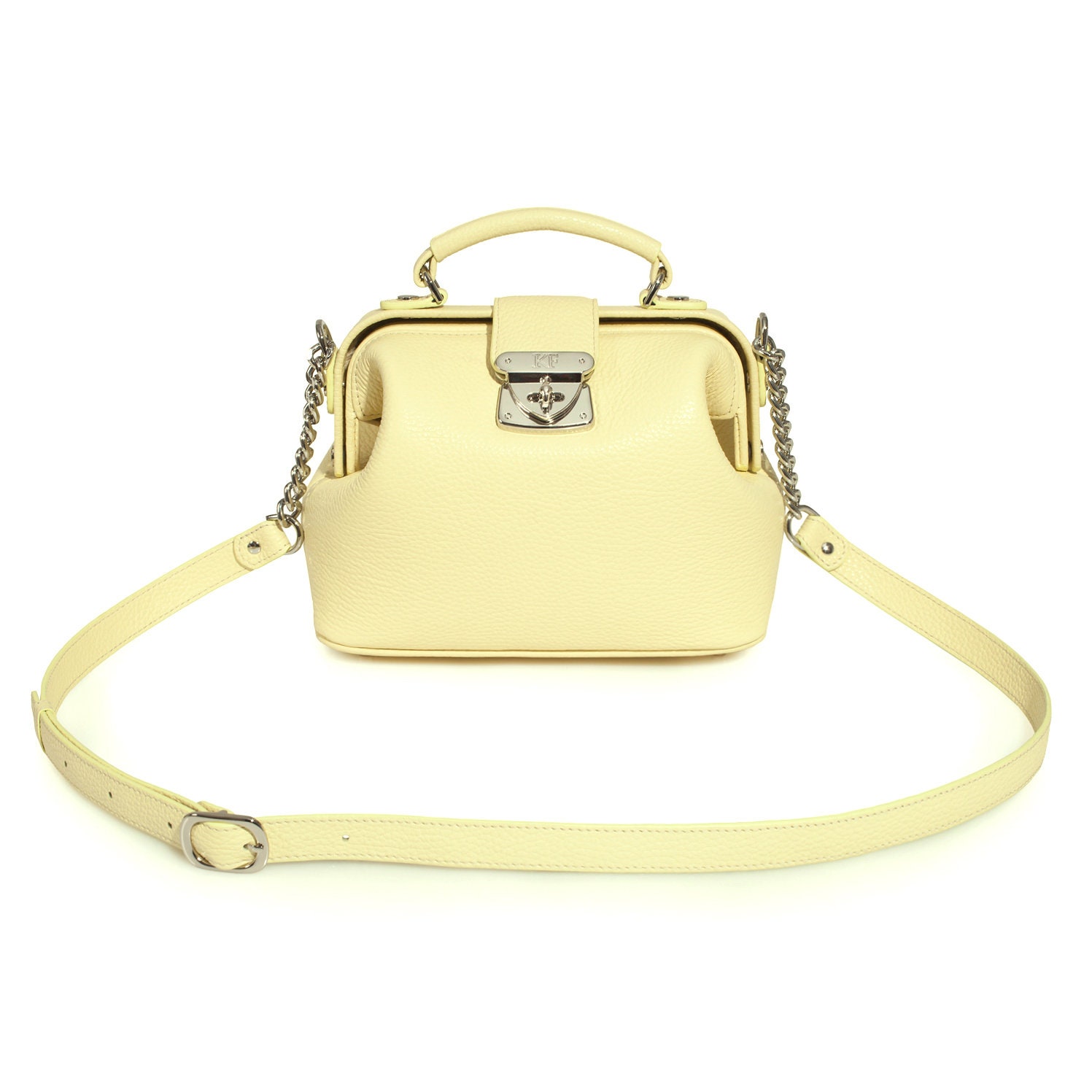 Leather doctor bag for women, Yellow (lemon) Leather Shoulder Bag, Women's Leather doctor bag, Leather bag KF-3658 - Image 2