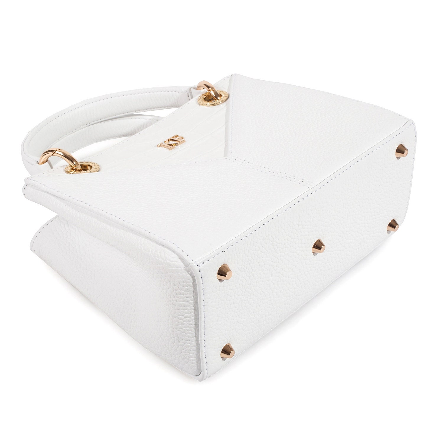 Leather Top Handle Bag, White Leather Handbag Top Handle, Women's Leather Bag KF-3661 - Image 6