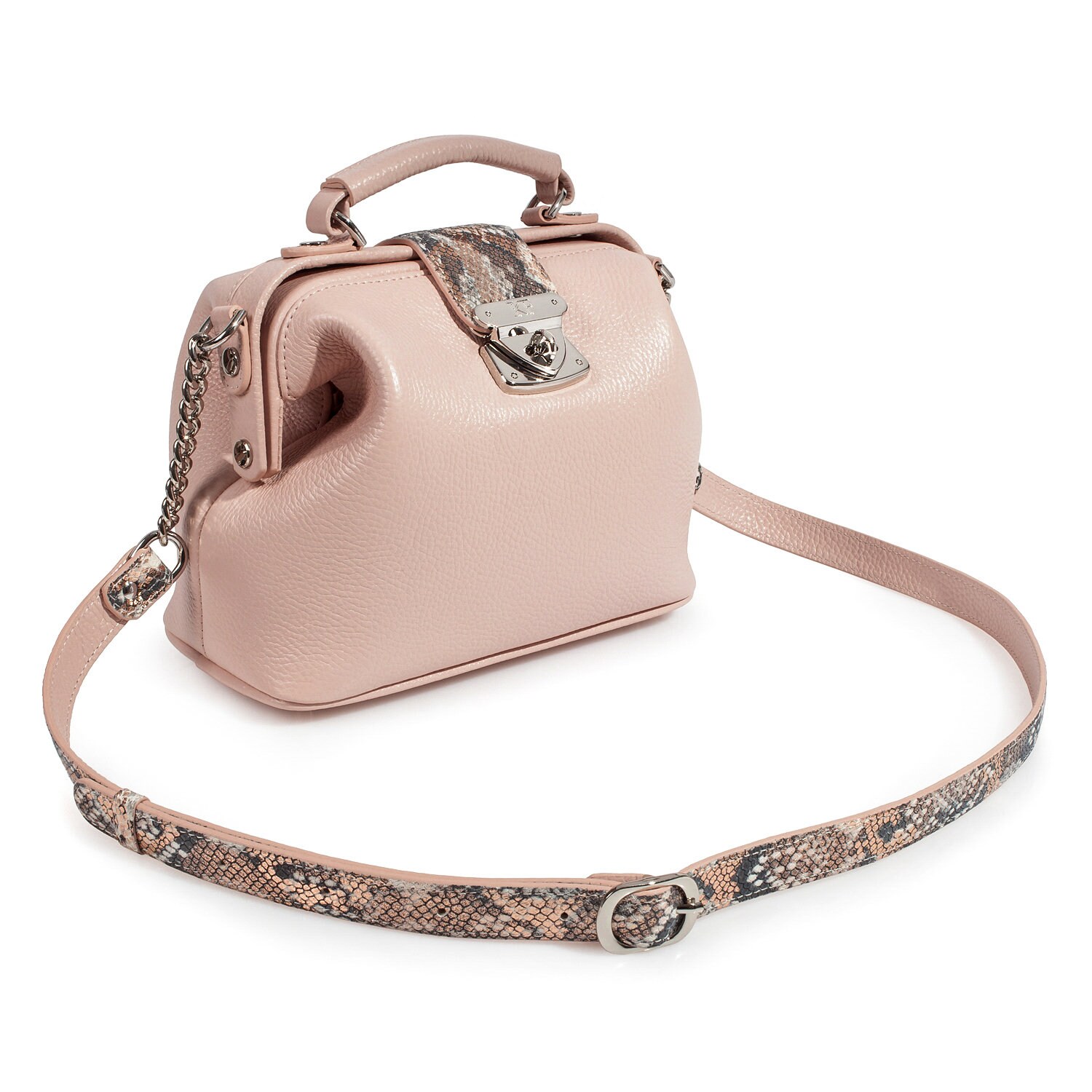 Leather doctor bag for women, Beige (nude) Leather Shoulder Bag, Women's Leather doctor bag, Leather bag KF-3591 - Image 3