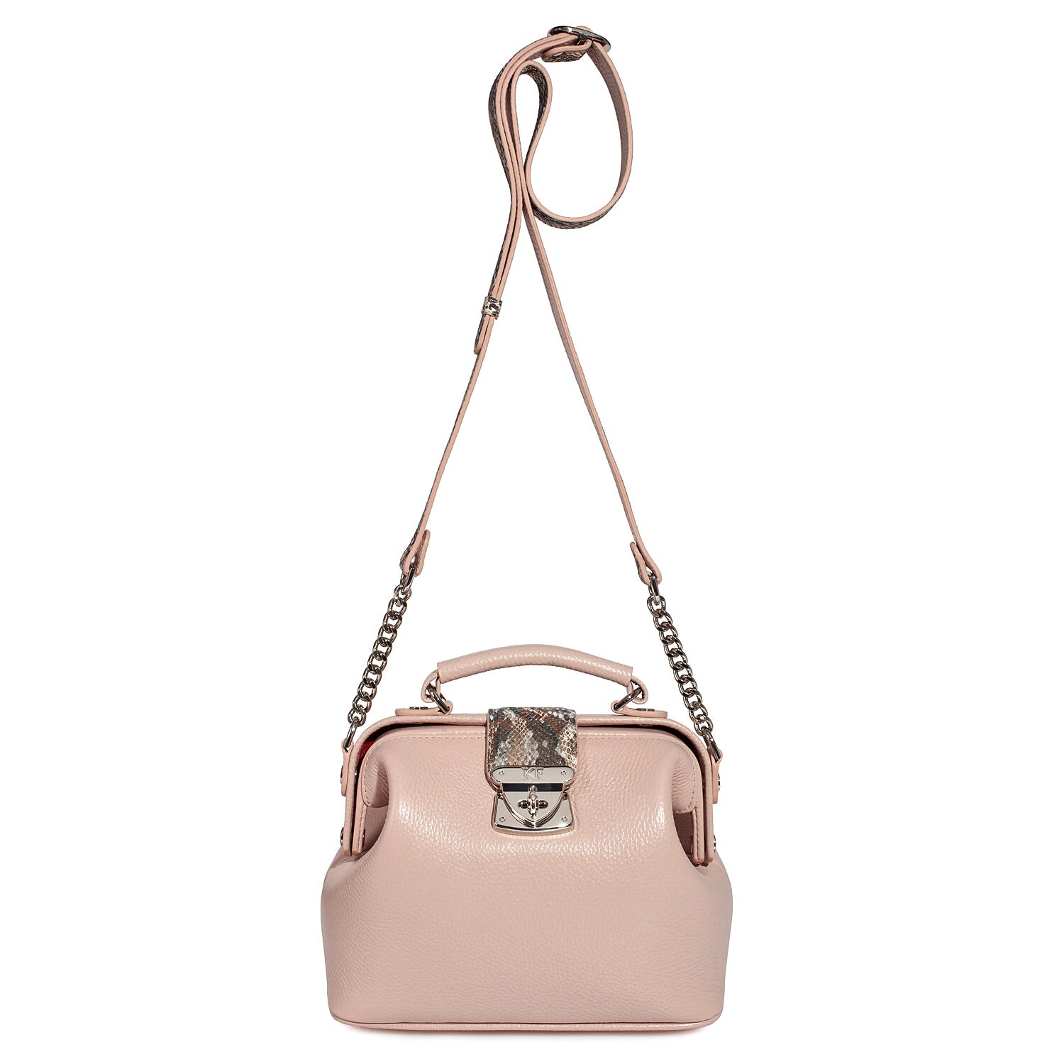 Leather doctor bag for women, Beige (nude) Leather Shoulder Bag, Women's Leather doctor bag, Leather bag KF-3591 - Image 4