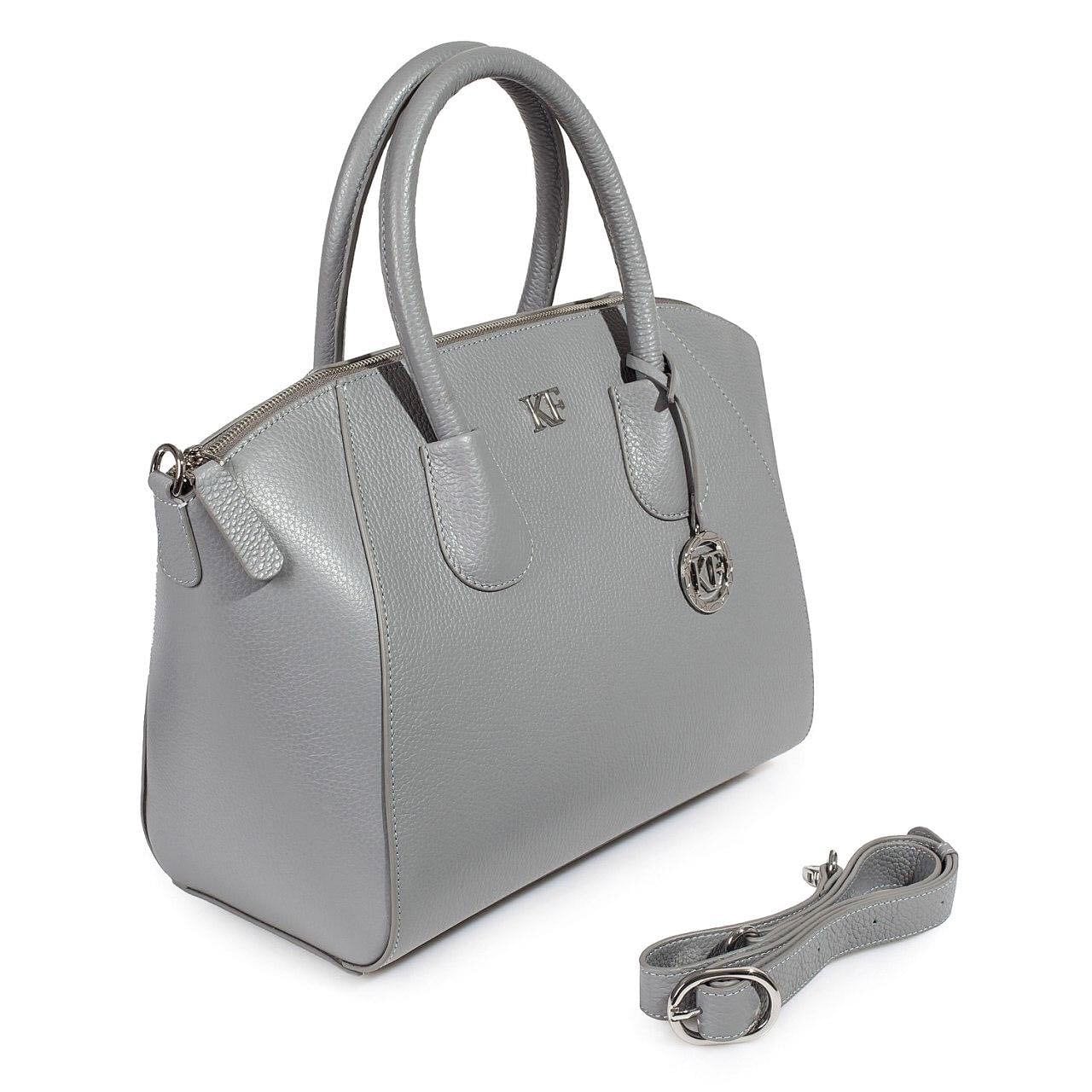 Leather Top Handle Bag, Dark Gray Leather Handbag Top Handle, Women's Leather Bag KF-3405 - Image 2