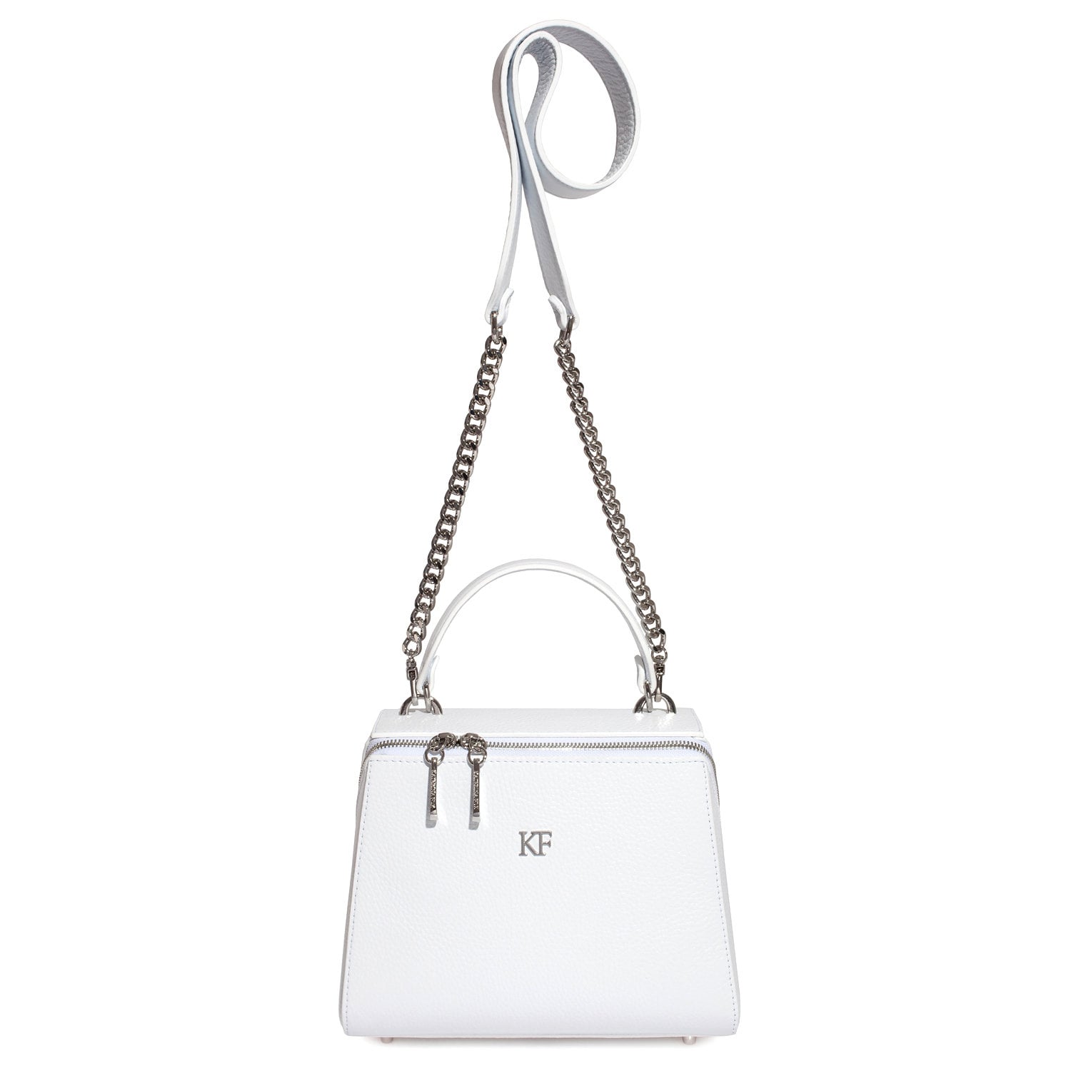 Leather Top Handle Bag, White Leather Handbag Top Handle, Women's Leather Bag KF-3652 - Image 3