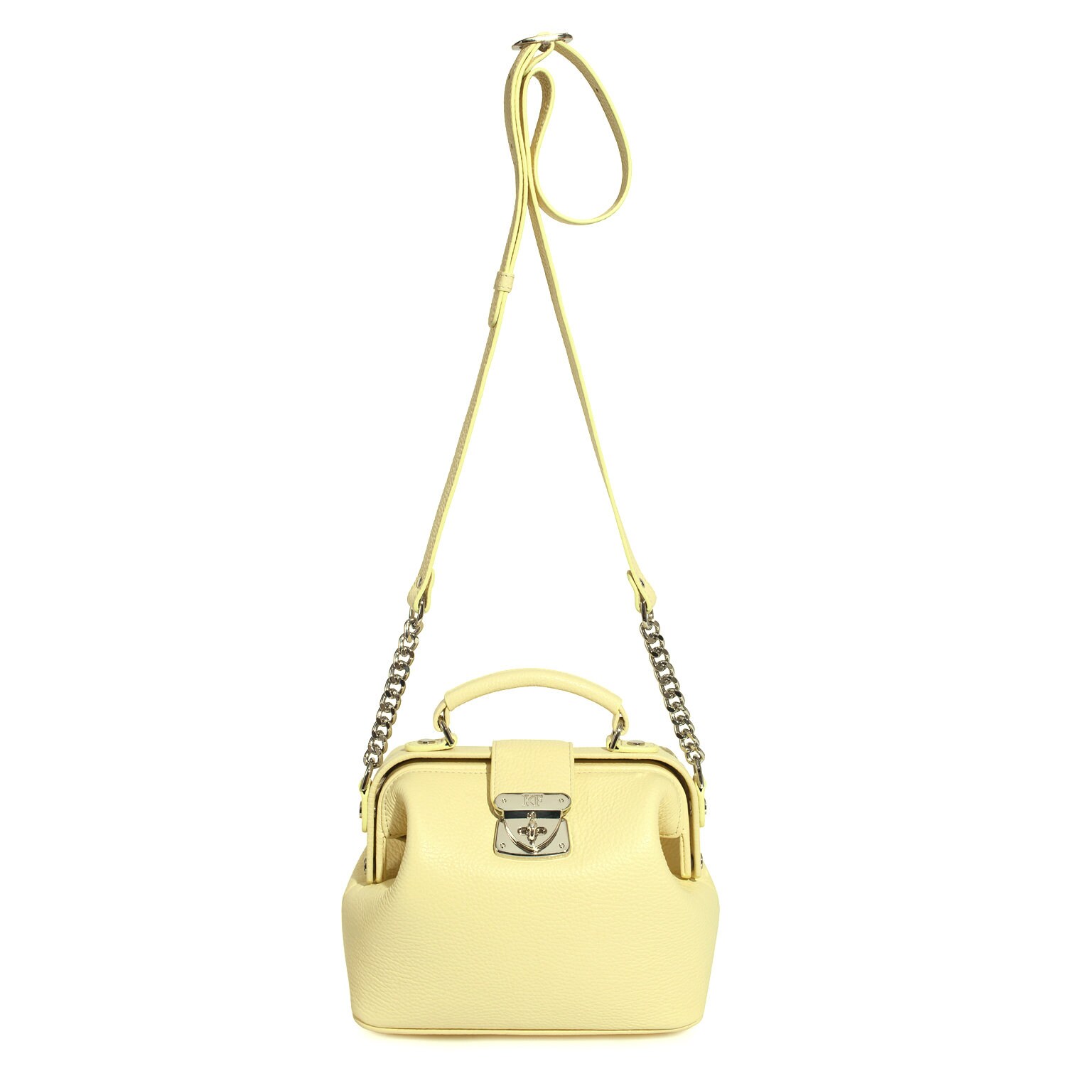 Leather doctor bag for women, Yellow (lemon) Leather Shoulder Bag, Women's Leather doctor bag, Leather bag KF-3658 - Image 4