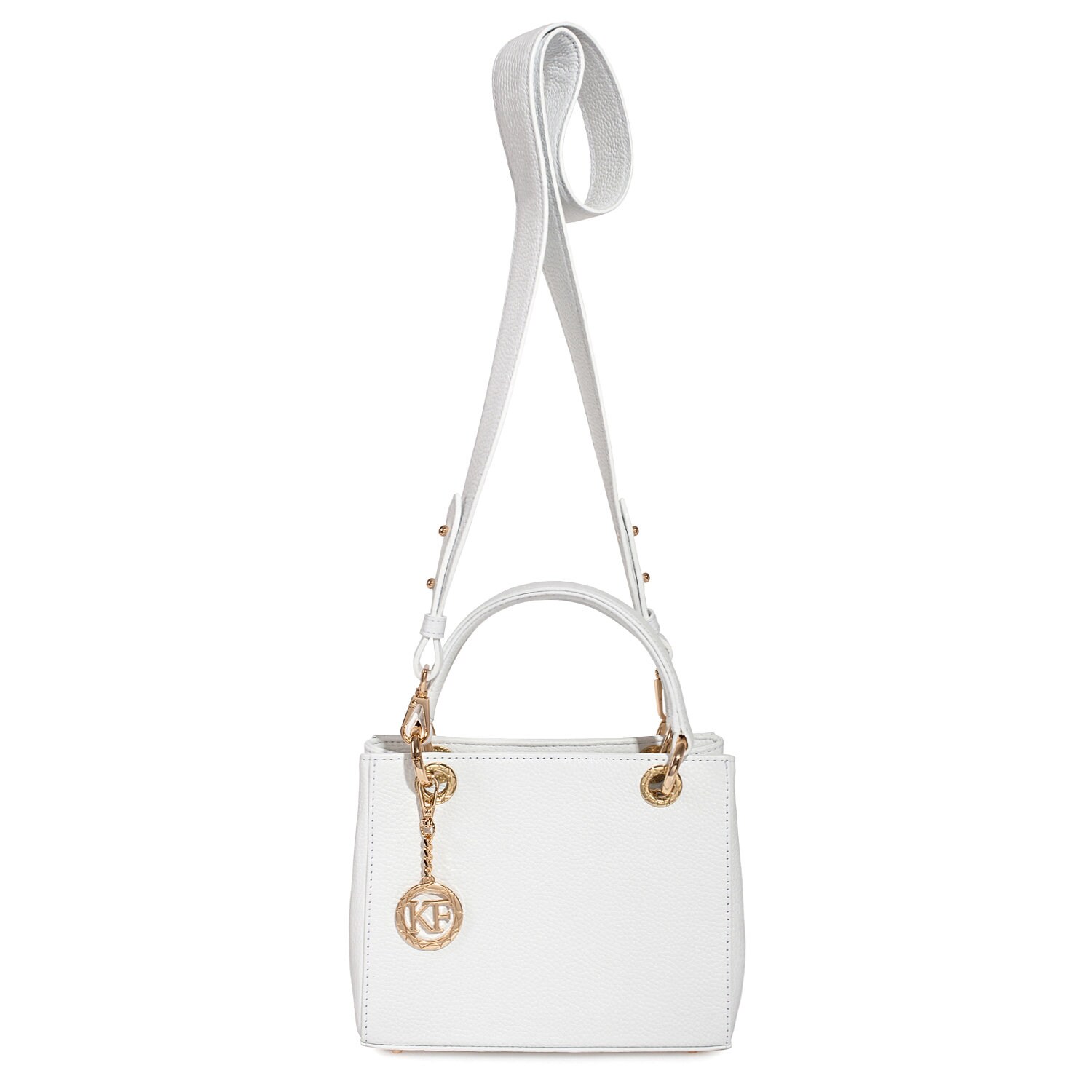 Leather Top Handle Bag, White Leather Handbag Top Handle, Women's Leather Bag KF-3685 - Image 3