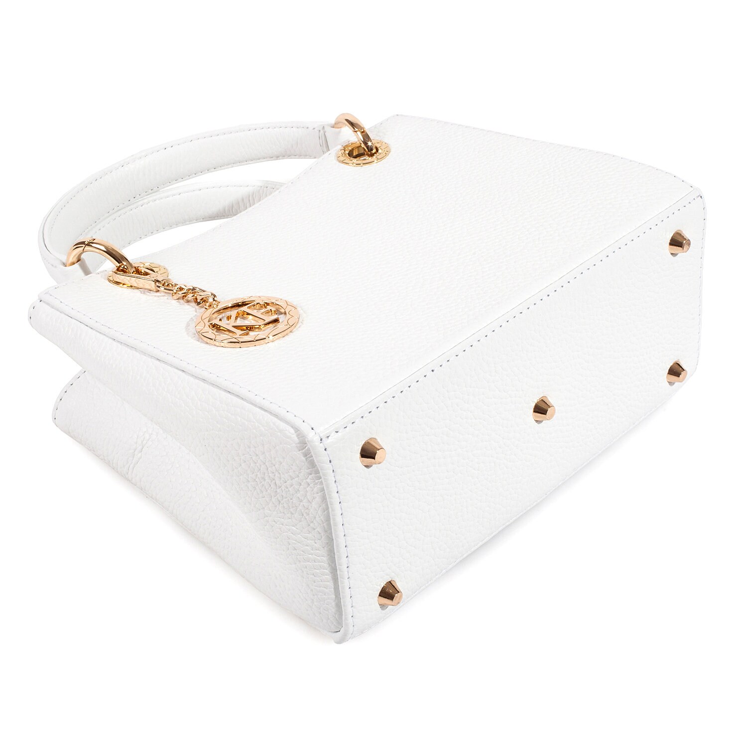 Leather Top Handle Bag, White Leather Handbag Top Handle, Women's Leather Bag KF-3685 - Image 6