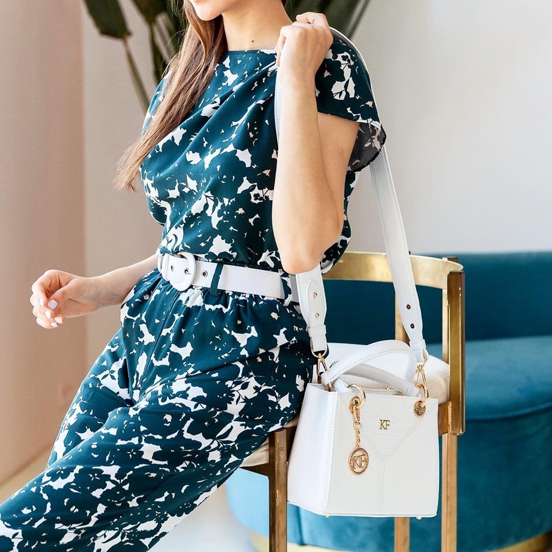 Leather Top Handle Bag, White Leather Handbag Top Handle, Women's Leather Bag KF-3661 - Image 8