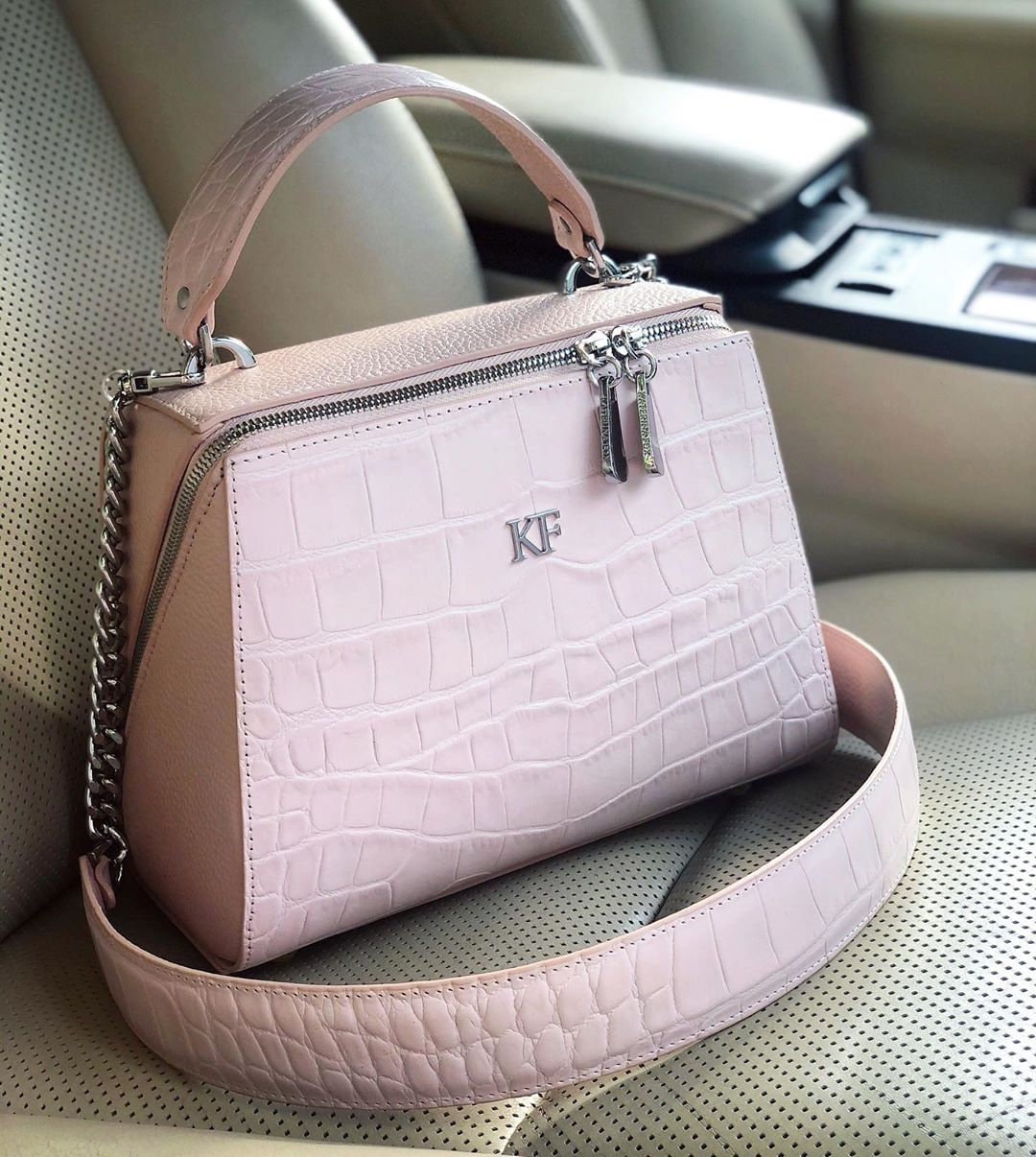 Leather Top Handle Bag, Light pink Leather Handbag Top Handle, Women's Leather Bag KF-3710