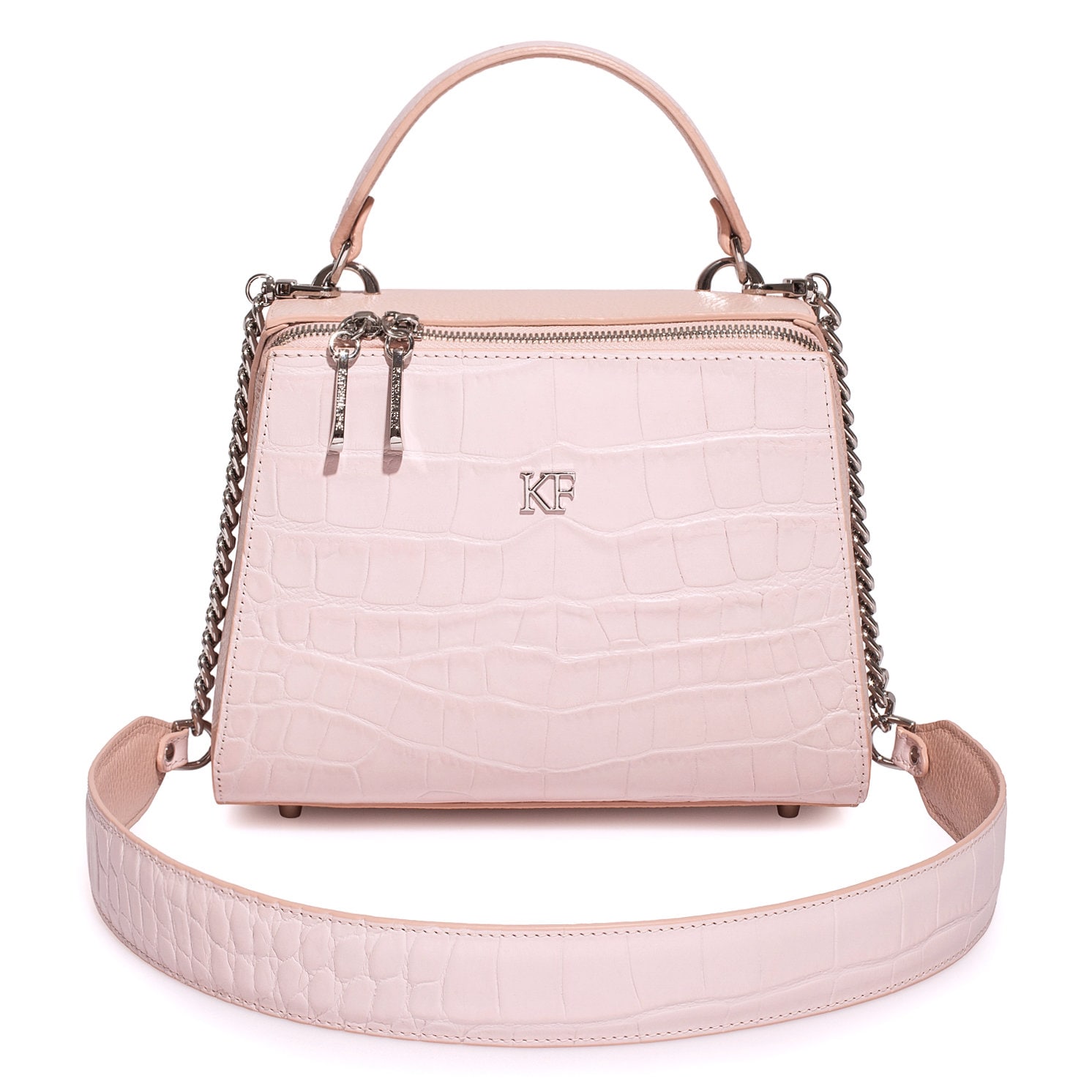 Leather Top Handle Bag, Light pink Leather Handbag Top Handle, Women's Leather Bag KF-3710 - Image 2
