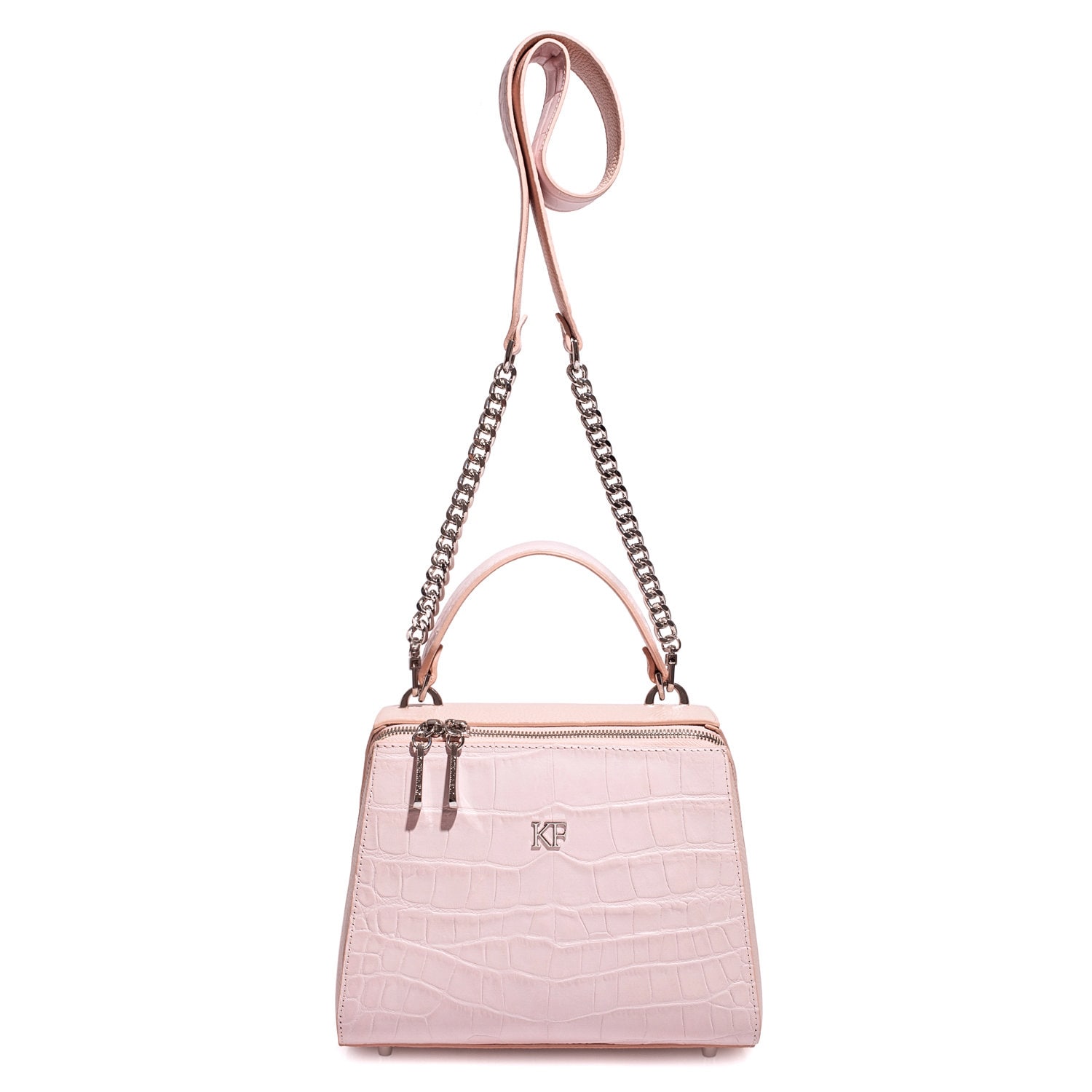 Leather Top Handle Bag, Light pink Leather Handbag Top Handle, Women's Leather Bag KF-3710 - Image 4