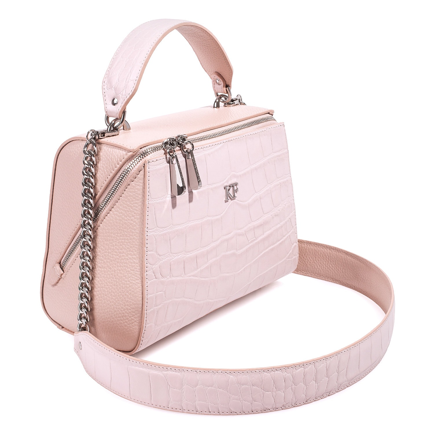 Leather Top Handle Bag, Light pink Leather Handbag Top Handle, Women's Leather Bag KF-3710 - Image 3