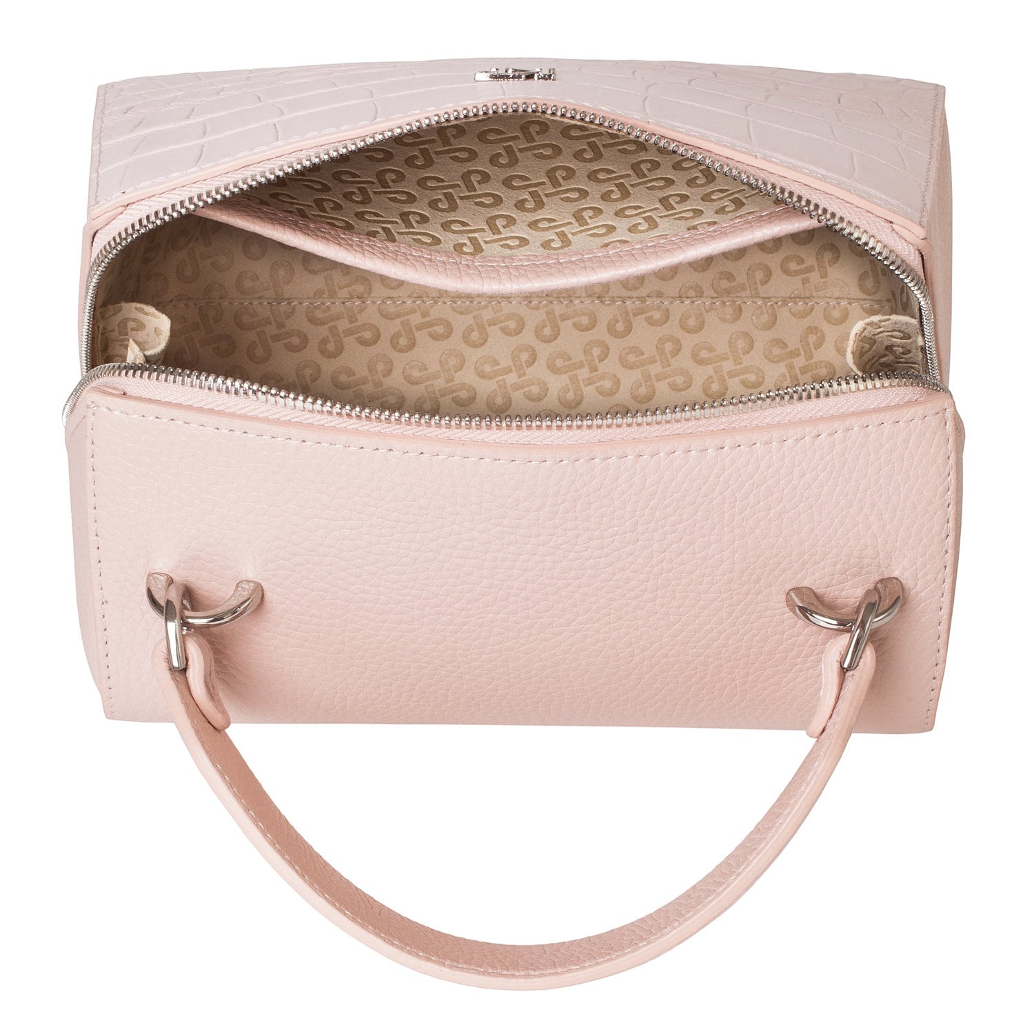Leather Top Handle Bag, Light pink Leather Handbag Top Handle, Women's Leather Bag KF-3710 - Image 6