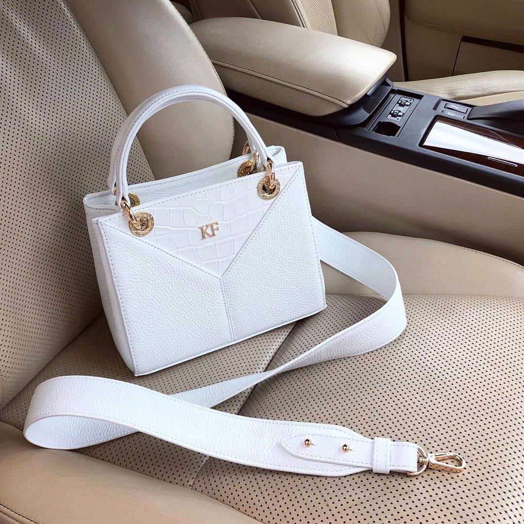 Leather Top Handle Bag, White Leather Handbag Top Handle, Women's Leather Bag KF-3661 - Image 9