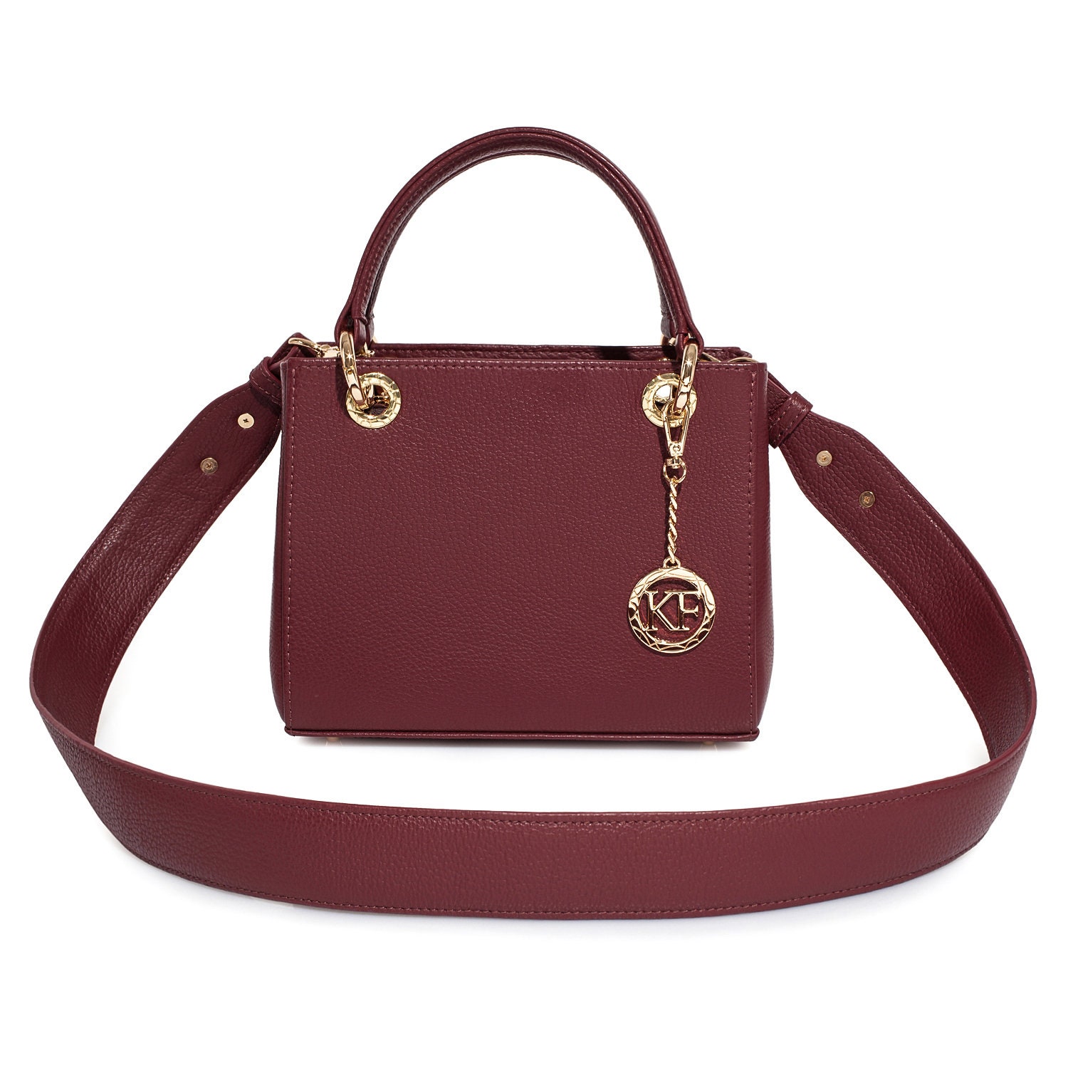 Leather Top Handle Bag, Marsala Leather Handbag Top Handle, Women's Leather Bag KF-3826 - Image 2