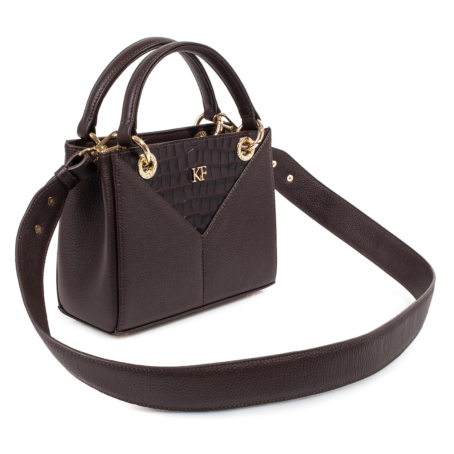 Leather Top Handle Bag, Dark brown Leather Handbag Top Handle, Women's Leather Bag KF-3828 - Image 3