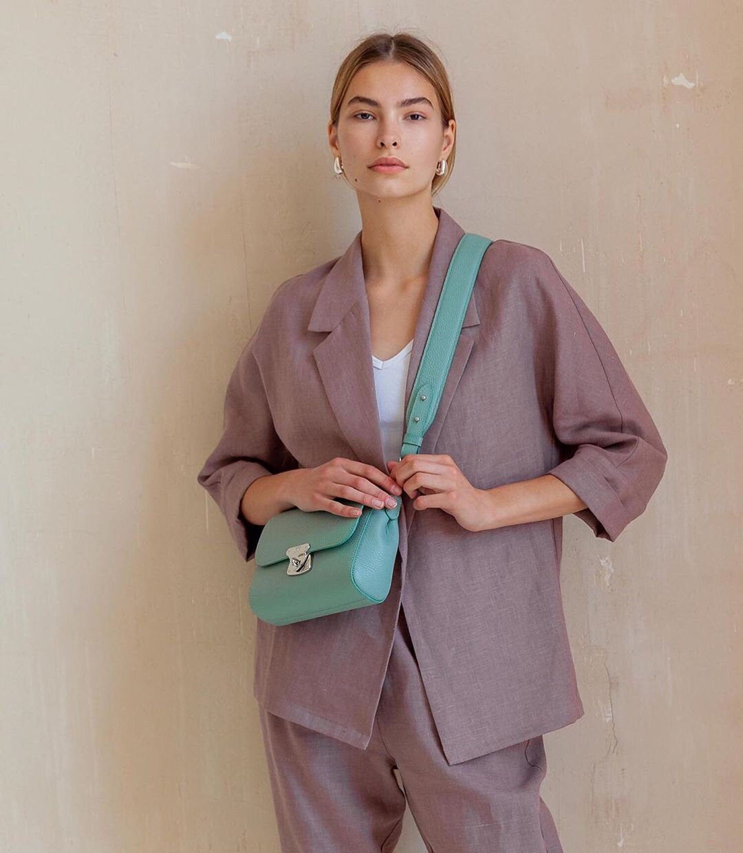 Leather Cross body Bag, Mint Leather Shoulder Bag, Women's Leather Crossbody Bag, Leather bag KF-3680 - Image 6