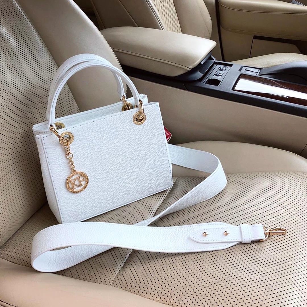 Leather Top Handle Bag, White Leather Handbag Top Handle, Women's Leather Bag KF-3685 - Image 7