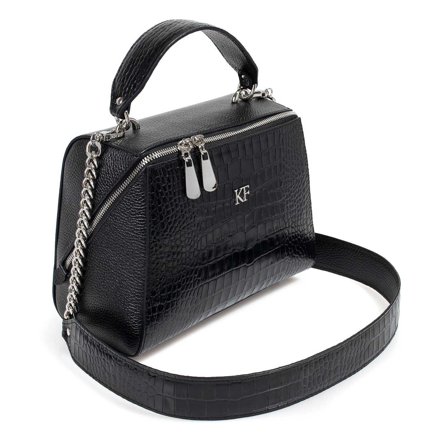 Leather Top Handle Bag, Black Leather Handbag Top Handle, Women's Leather Bag KF-3183 - Image 2