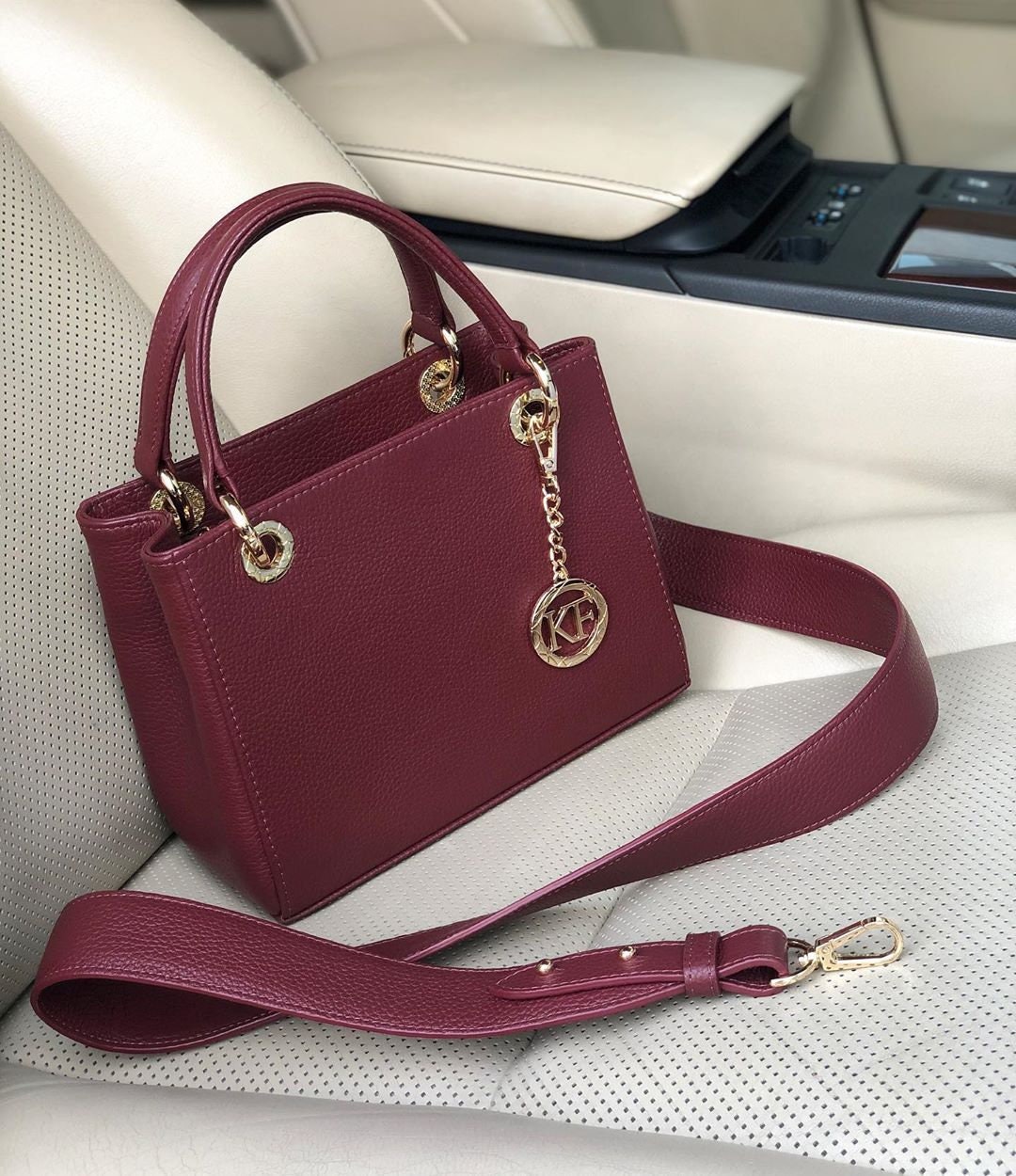 Leather Top Handle Bag, Marsala Leather Handbag Top Handle, Women's Leather Bag KF-3826