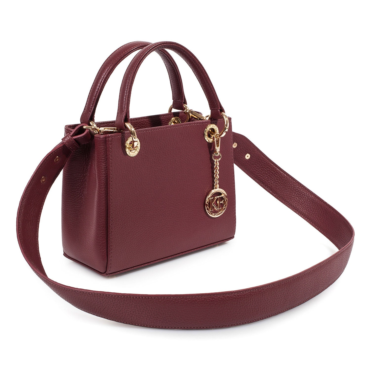 Leather Top Handle Bag, Marsala Leather Handbag Top Handle, Women's Leather Bag KF-3826 - Image 3