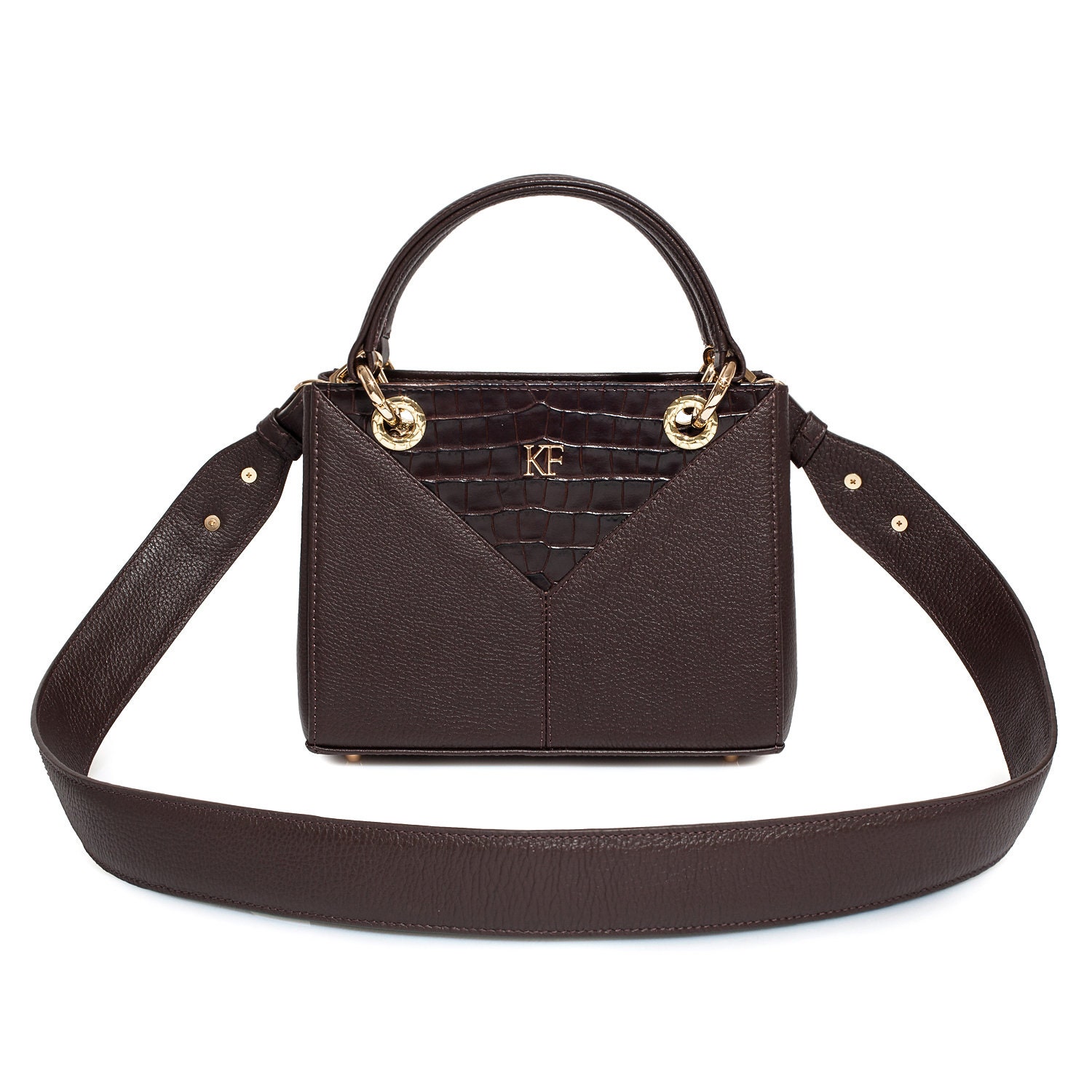 Leather Top Handle Bag, Dark brown Leather Handbag Top Handle, Women's Leather Bag KF-3828 - Image 2