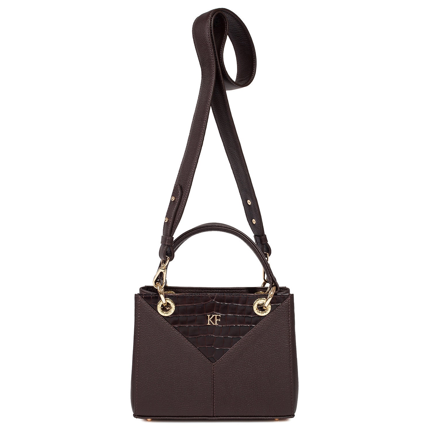 Leather Top Handle Bag, Dark brown Leather Handbag Top Handle, Women's Leather Bag KF-3828 - Image 4