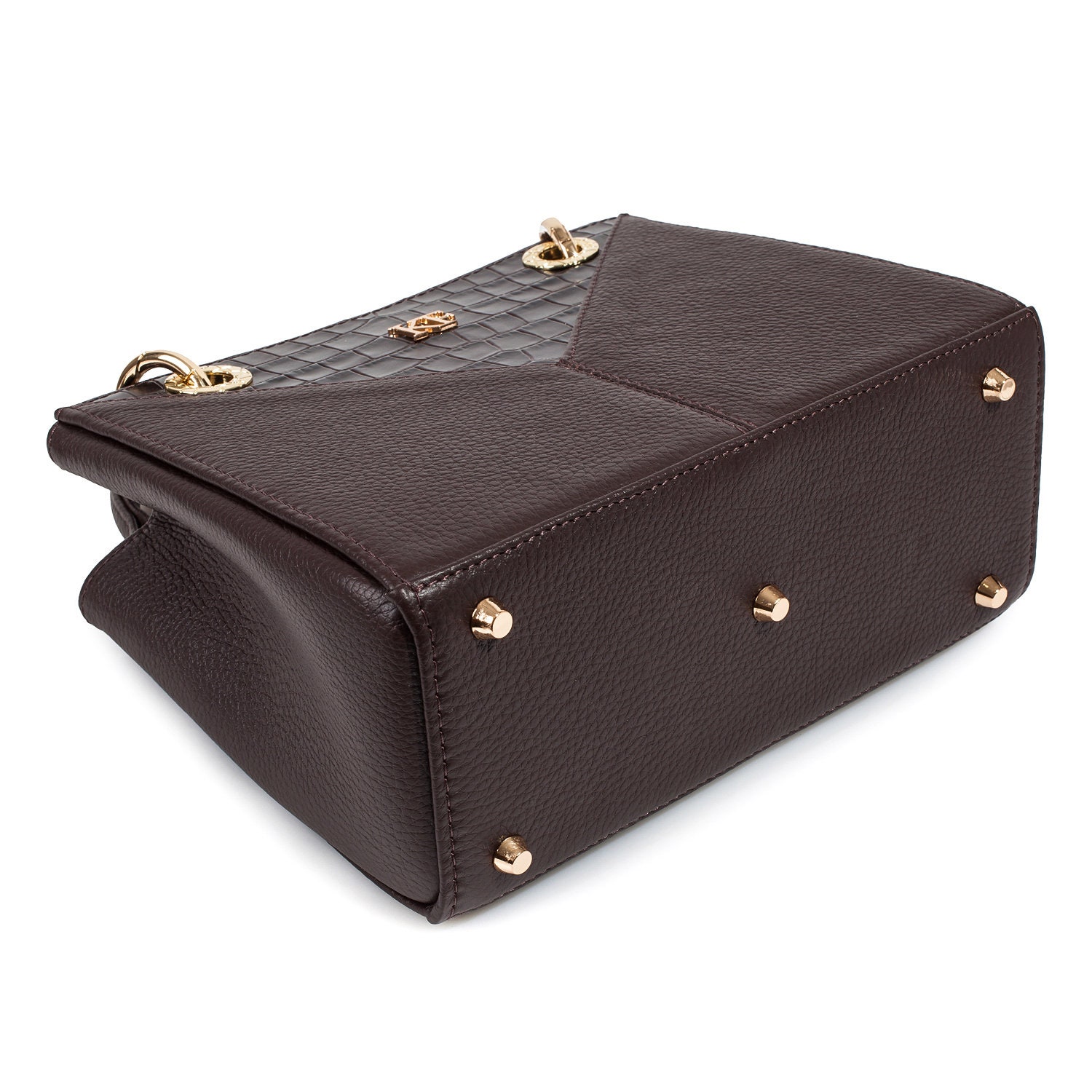 Leather Top Handle Bag, Dark brown Leather Handbag Top Handle, Women's Leather Bag KF-3828 - Image 7