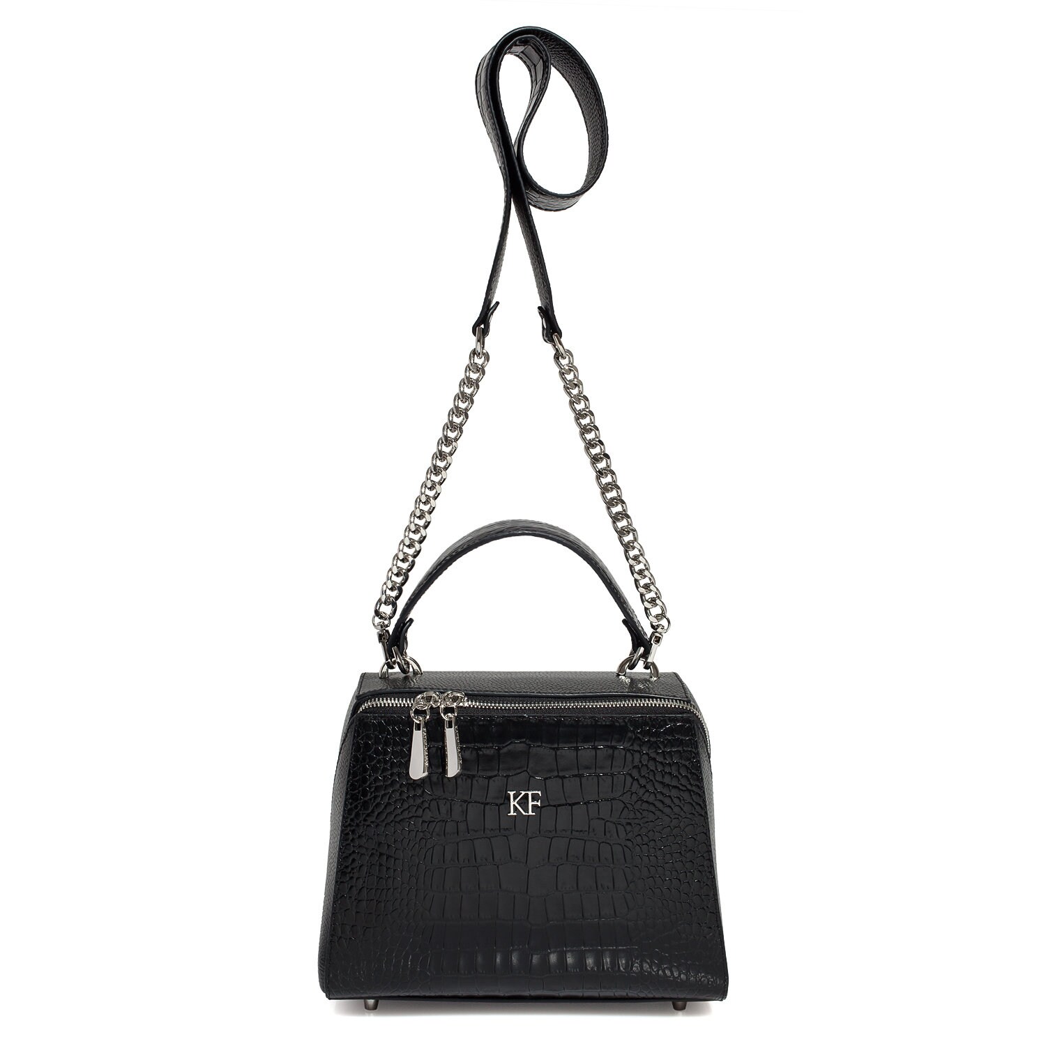 Leather Top Handle Bag, Black Leather Handbag Top Handle, Women's Leather Bag KF-3183 - Image 3