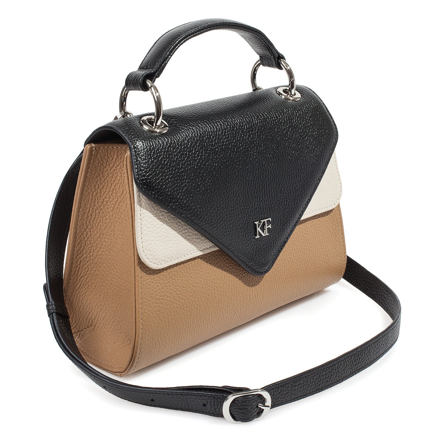 Leather Top Handle Bag, Dark beige Leather Handbag Top Handle, Women's Leather Bag KF-3733 - Image 2