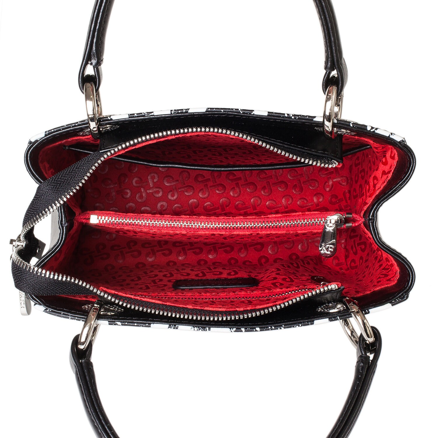 Leather Top Handle Bag, Black-white Leather Handbag Top Handle, Women's Leather Bag KF-3901 - Image 5