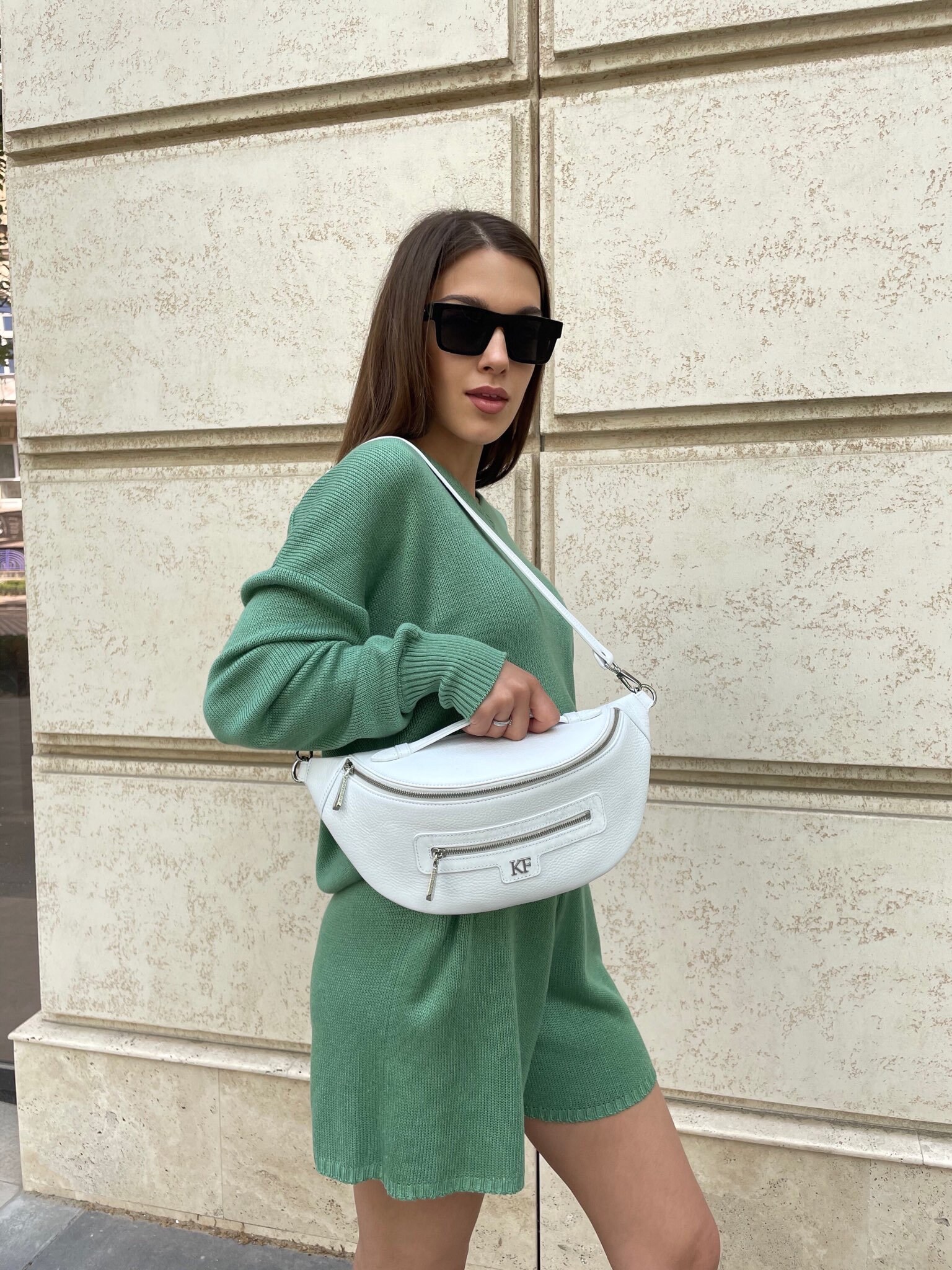 Leather women's Banana bag, White Leather Banana bag, Women's Banana bag, Leather belt Bananka bag KF-4202 - Image 9