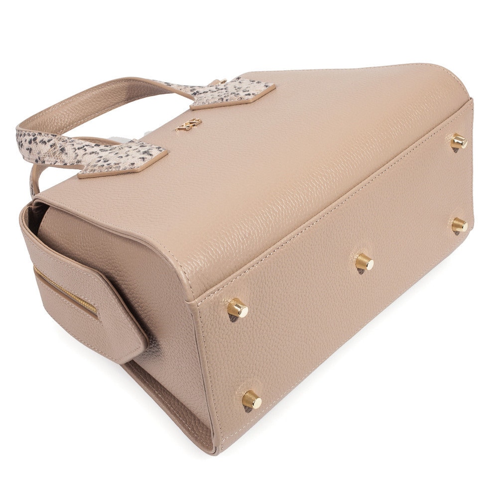 Leather Top Handle Bag, Beige Leather Handbag Top Handle, Women's Leather Bag KF-4176 - Image 6