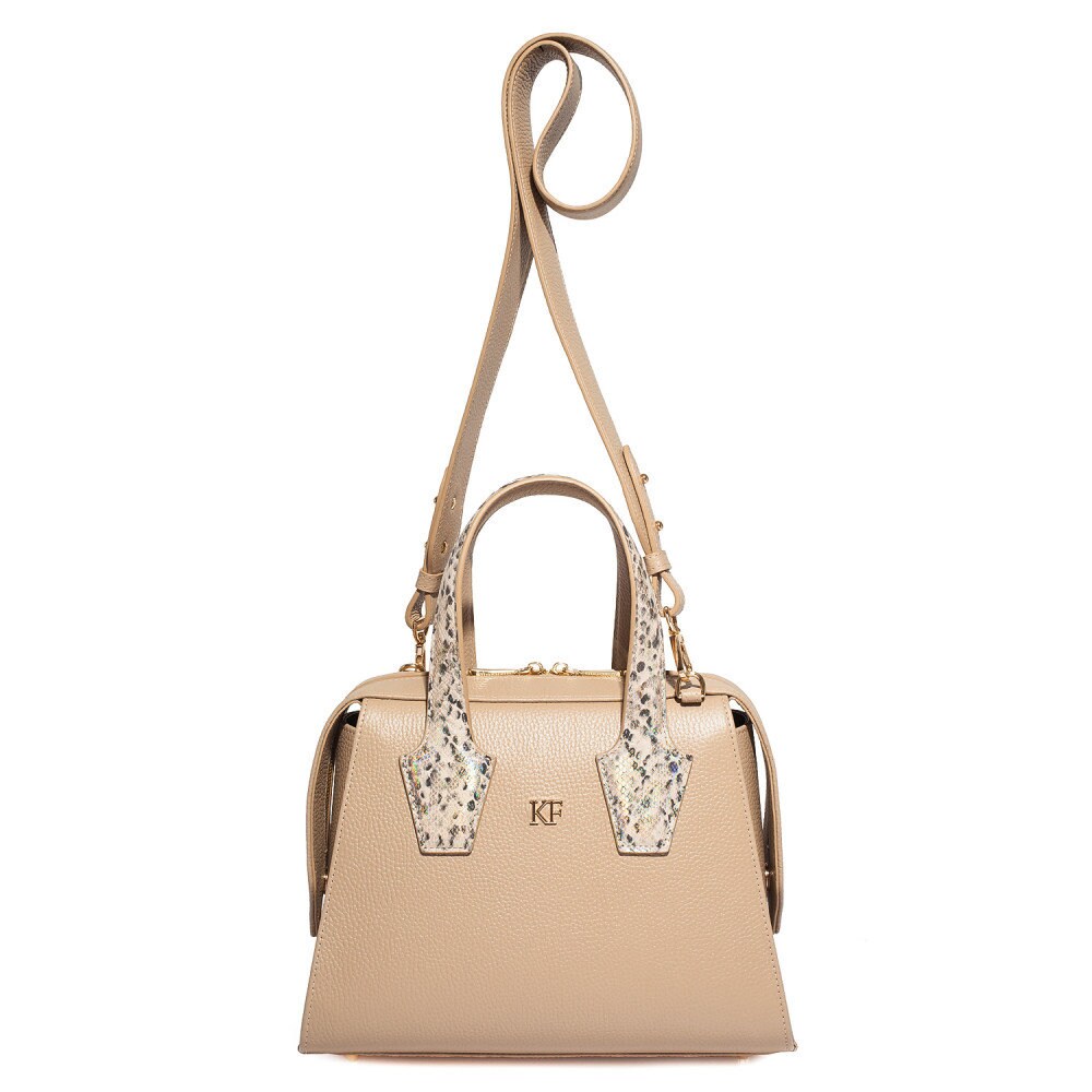 Leather Top Handle Bag, Beige Leather Handbag Top Handle, Women's Leather Bag KF-4176 - Image 3