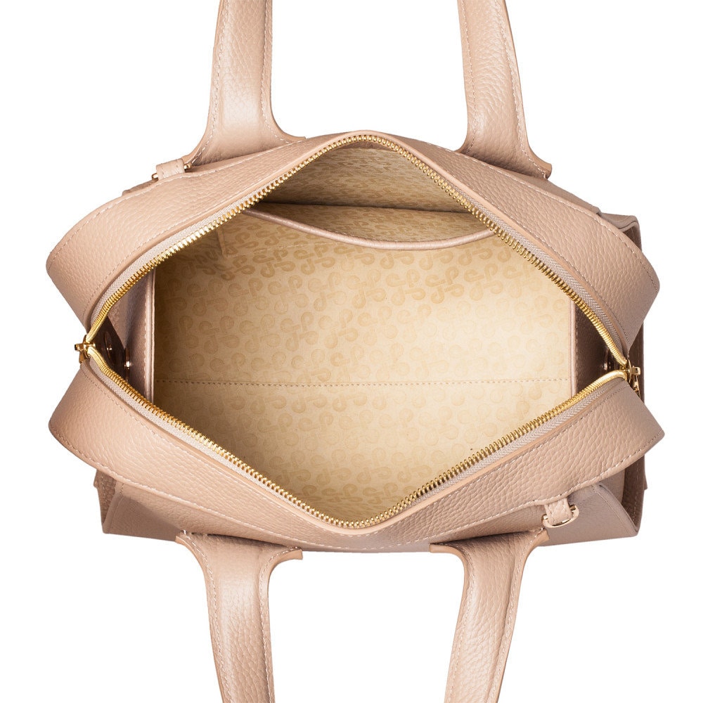 Leather Top Handle Bag, Beige Leather Handbag Top Handle, Women's Leather Bag KF-4176 - Image 4