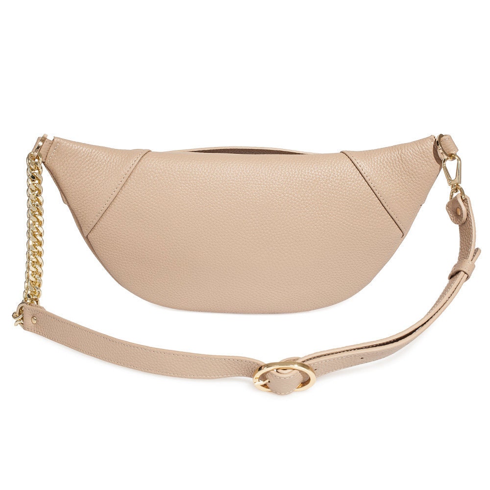 Leather women's Banana bag, Beige Leather Banana bag, Women's Banana bag, Leather belt Bananka bag KF-4402 - Image 3