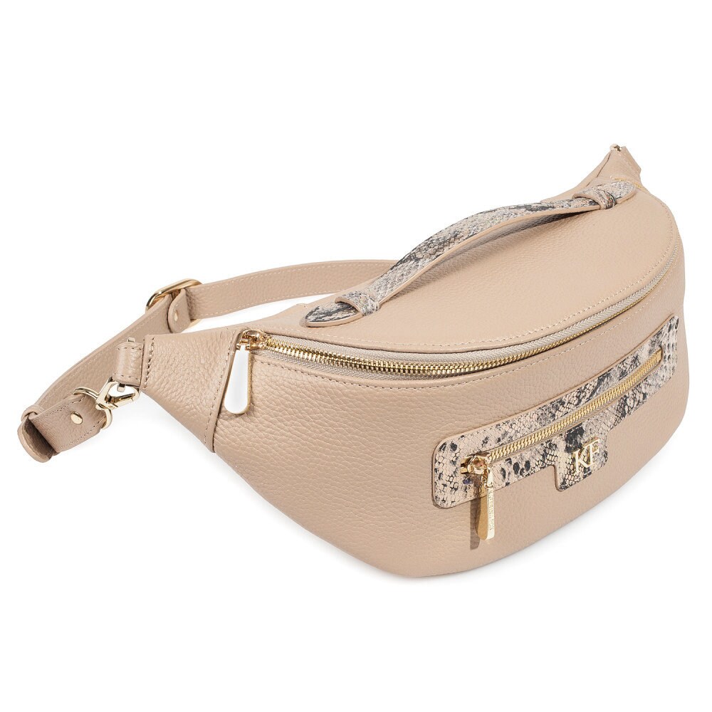 Leather women's Banana bag, Beige Leather Banana bag, Women's Banana bag, Leather belt Bananka bag KF-4402 - Image 2