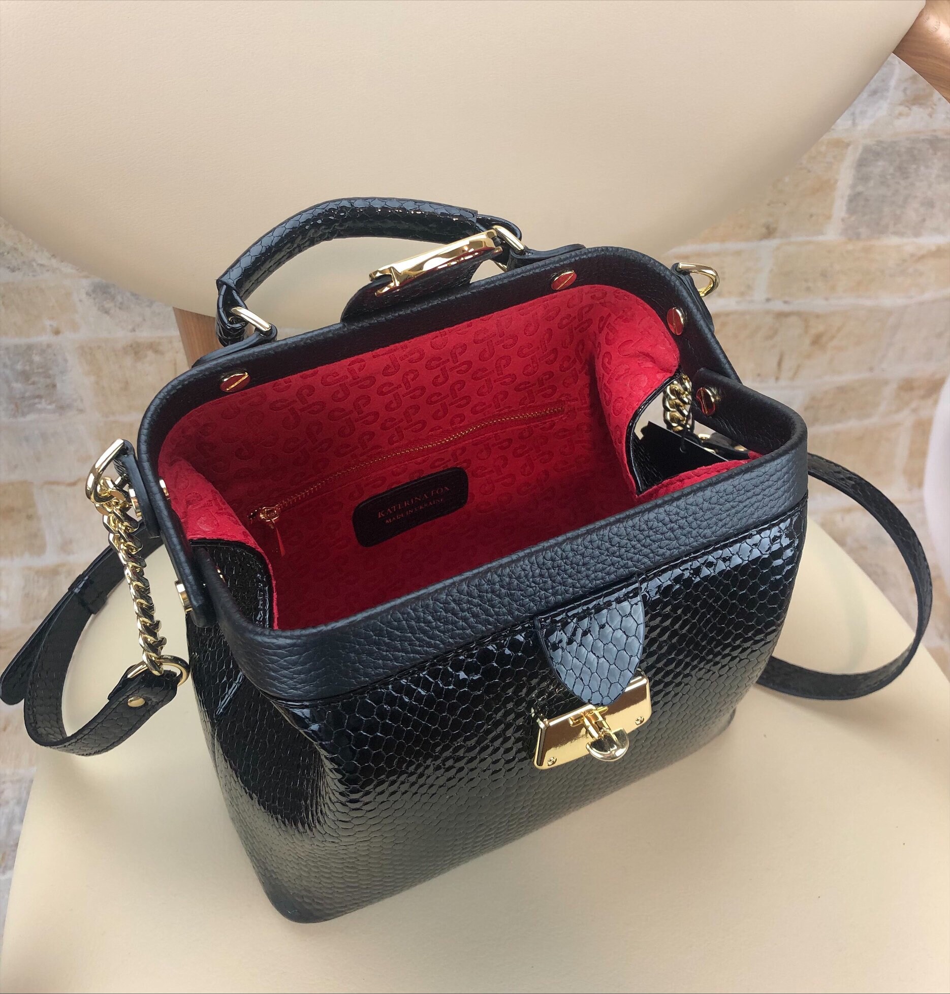 Leather Doctor Bag, Black Leather Shoulder Bag, Women's Leather Crossbody Bag, Leather bag KF-4853 - Image 3